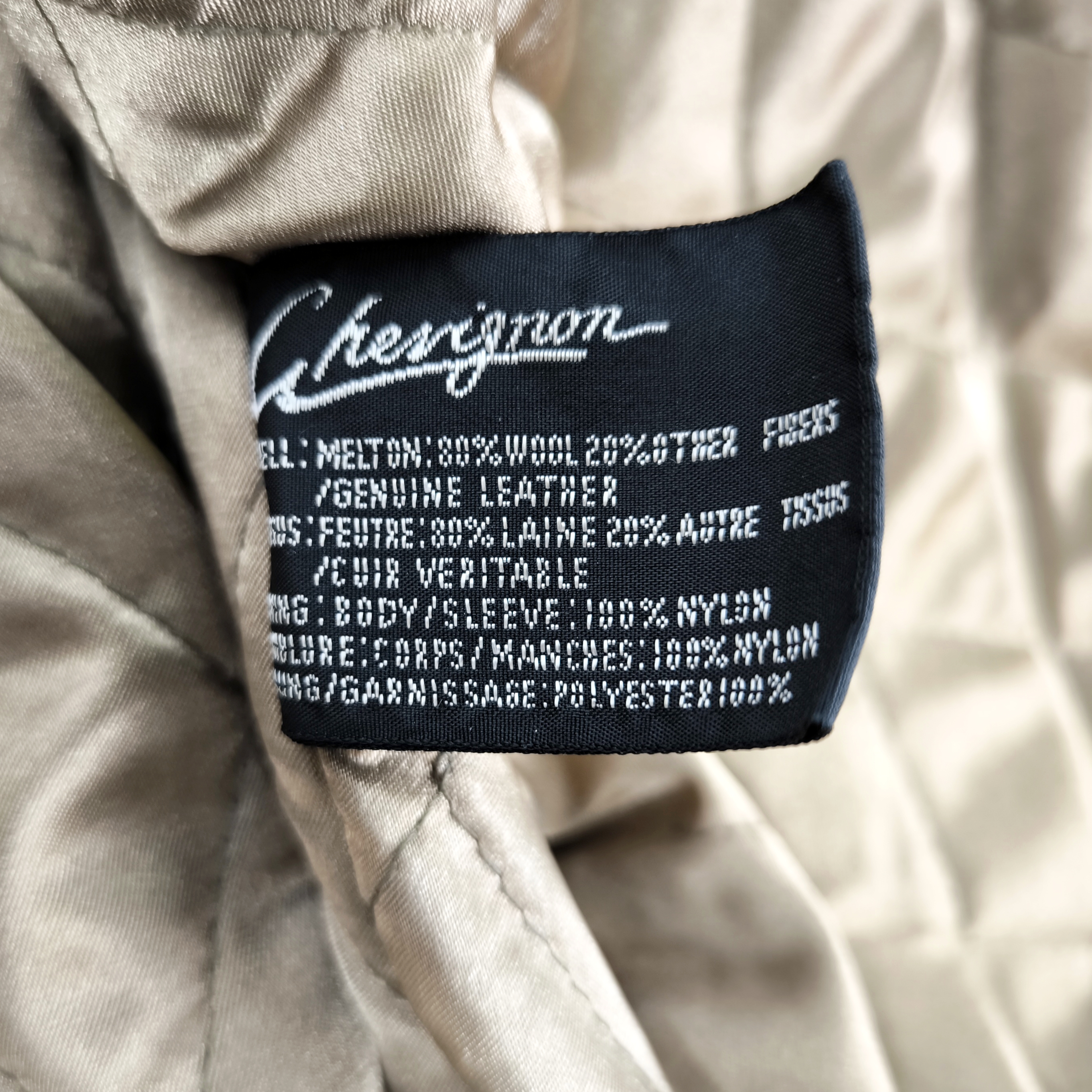 Chevignon Jacke College Bay Winds dunkelblau creme Gr. M Wolle Leder Mix 80s