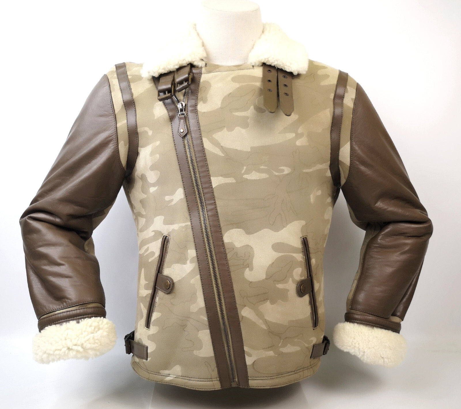 Chevignon gewachsenes Lammfell Lederjacke Gr. 52 (L) Camouflage