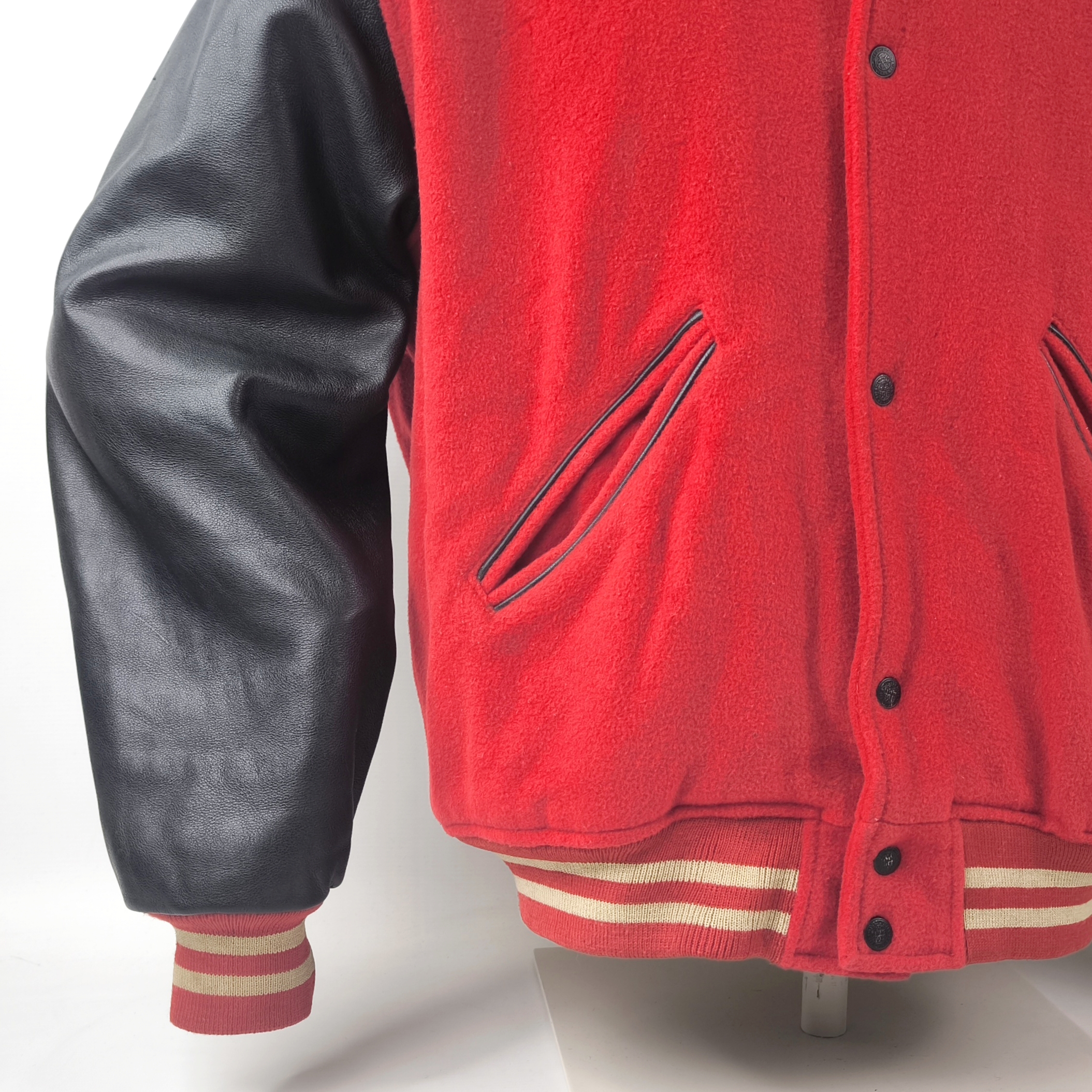 Chevignon Jacke College Bay Winds rot schwarz Gr. XXL (XL) Wolle Leder Mix 80s