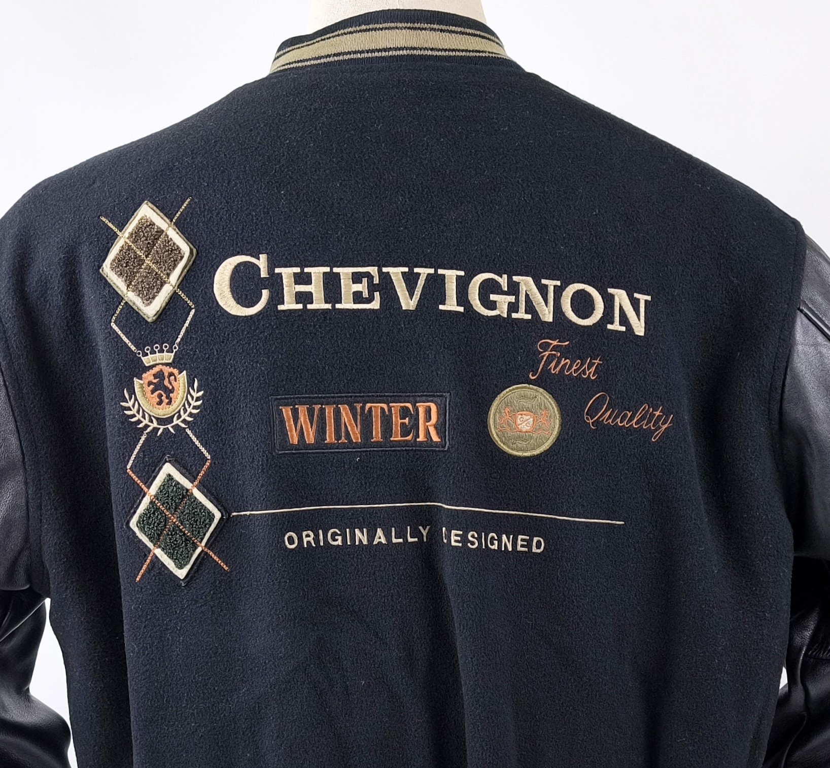 Chevignon Jacke Winter Leder Wolle Mix schwarz Gr. XL (L) 80s 90s vintage