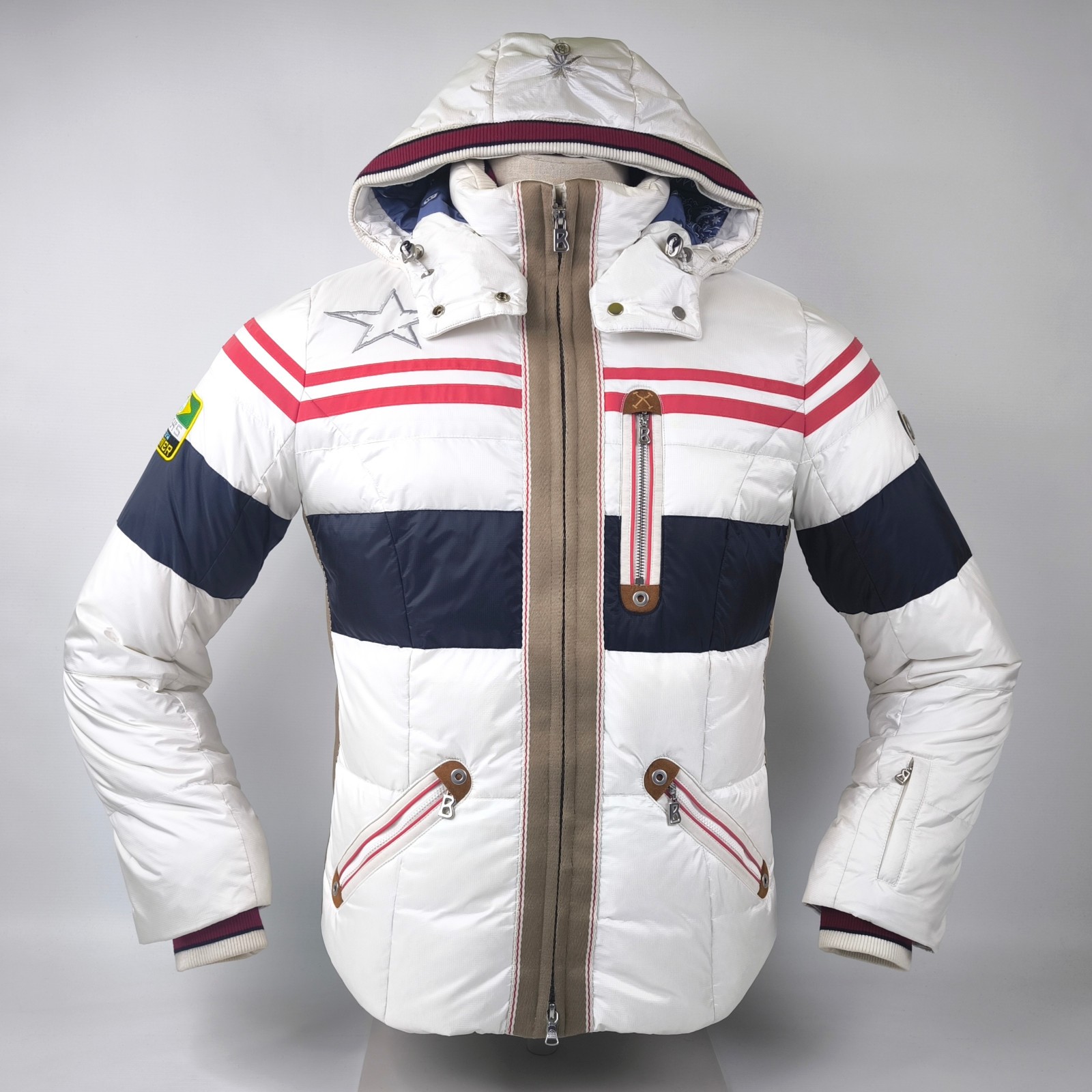 Bogner Skijacke / Daunenjacke Damen blau-weiß-rot Gr. 40 (M/L) abnehmbare Kapuze