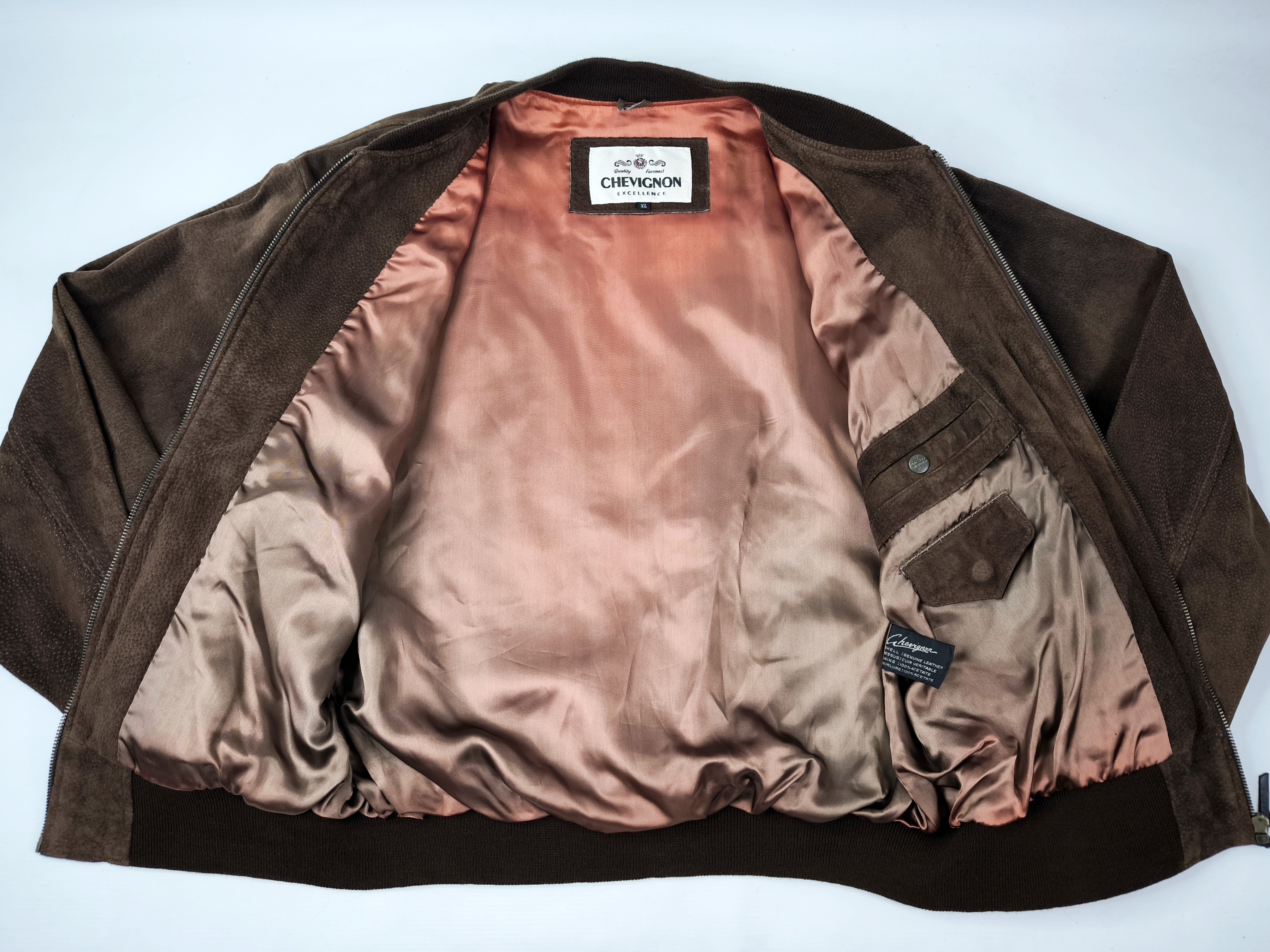 Chevignon Lederjacke 500 braun Gr. XL (L) Wildleder Jacke vintage 90s Logo vorn