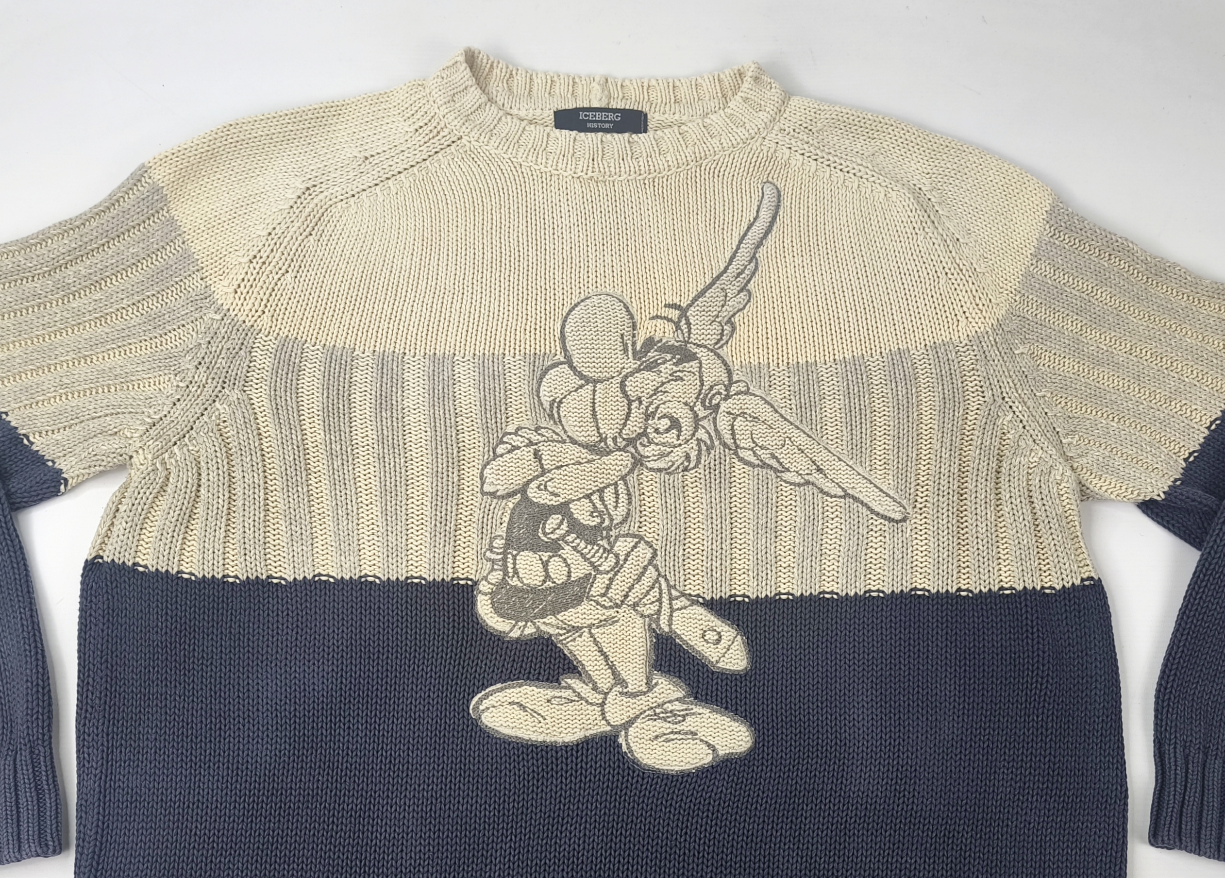 Iceberg Strick Pullover Asterix Gr. IV (L) Italy vintage 90s history naturfarben