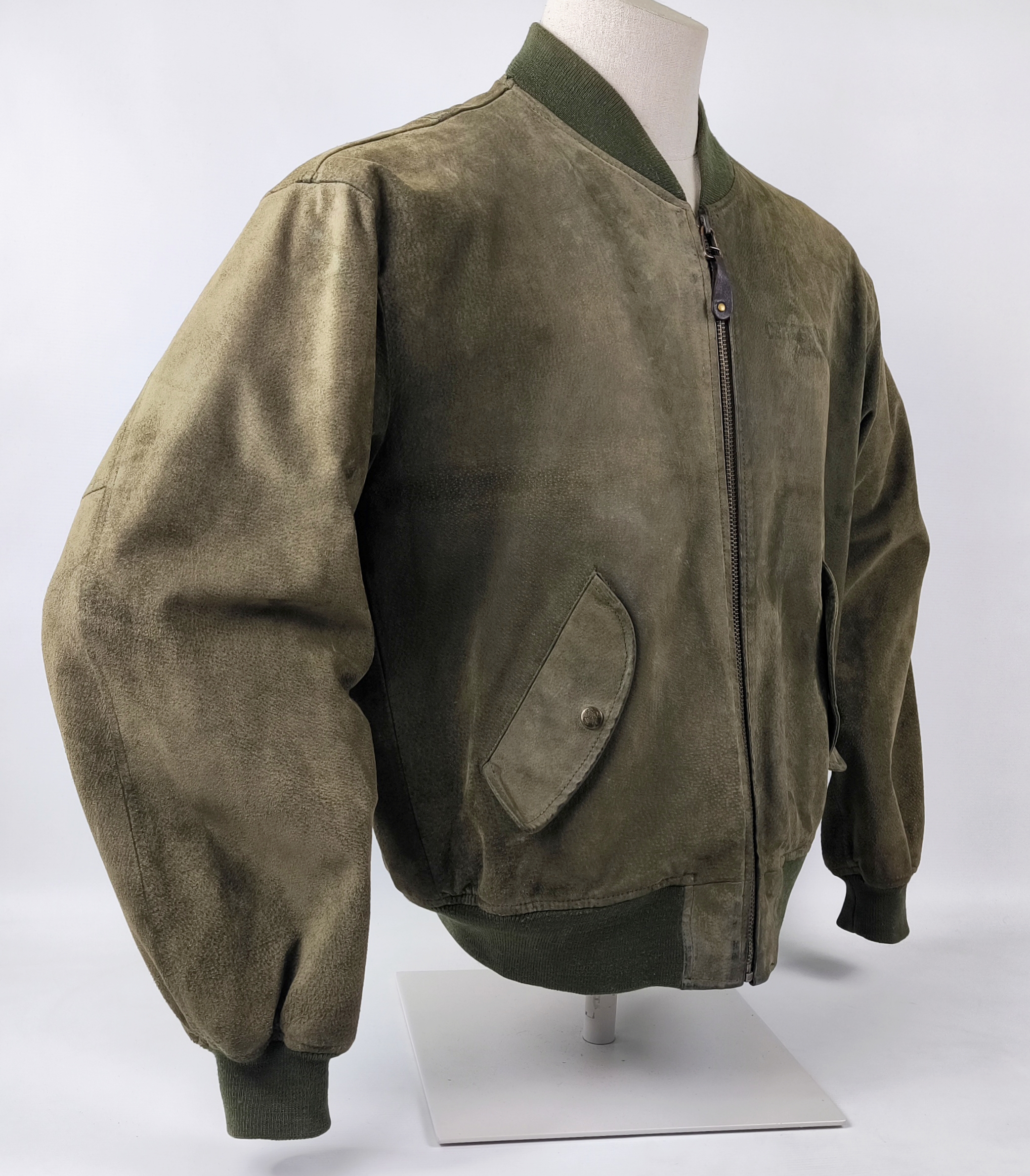 Chevignon Lederjacke grün Gr. XL (L) Wildleder Jacke vintage 90s Logo vorn