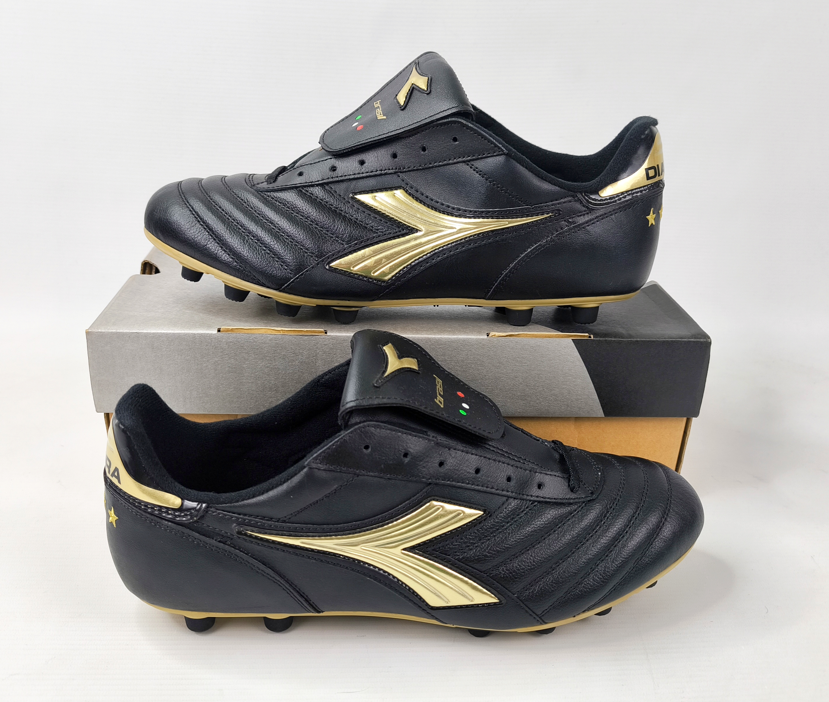 Diadora Brasil Gold R MD PU Fussball Schuhe EUR 46 / UK 11.5 schwarz gold 148504