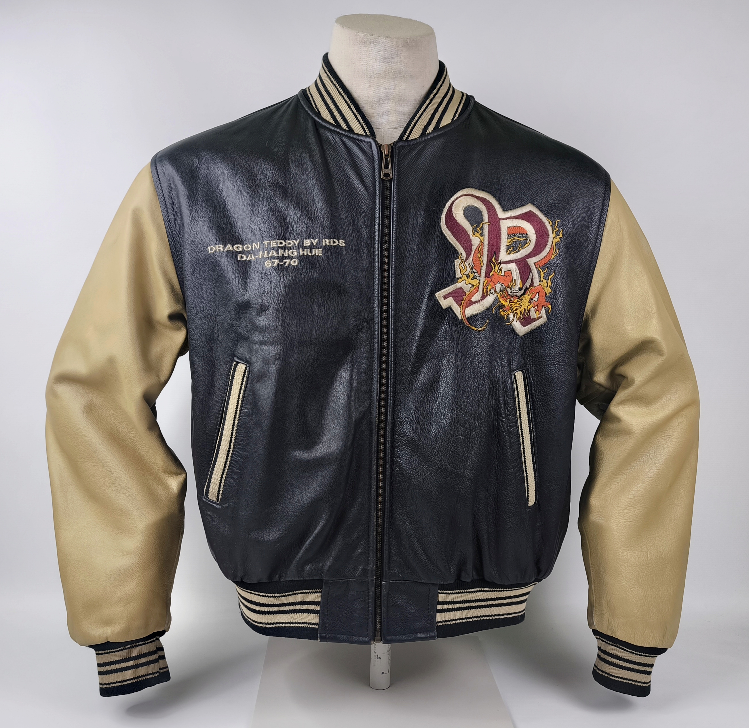 Redskins Lederjacke Dragon Teddy Drachen Gr. XL (L) schwarz creme
