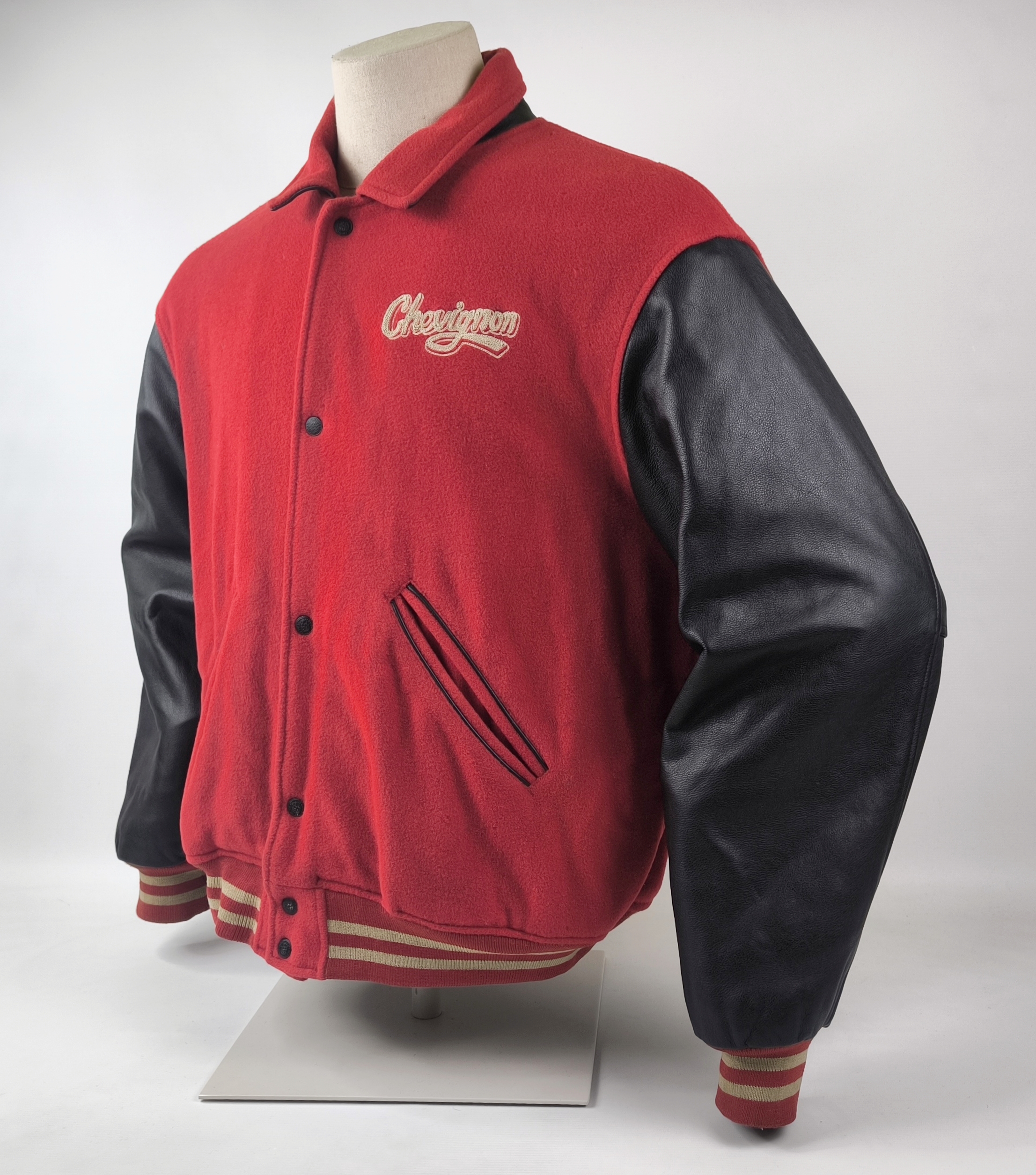 Chevignon Jacke College Bay Winds rot schwarz Gr. XXL (XL) Wolle Leder Mix 80s