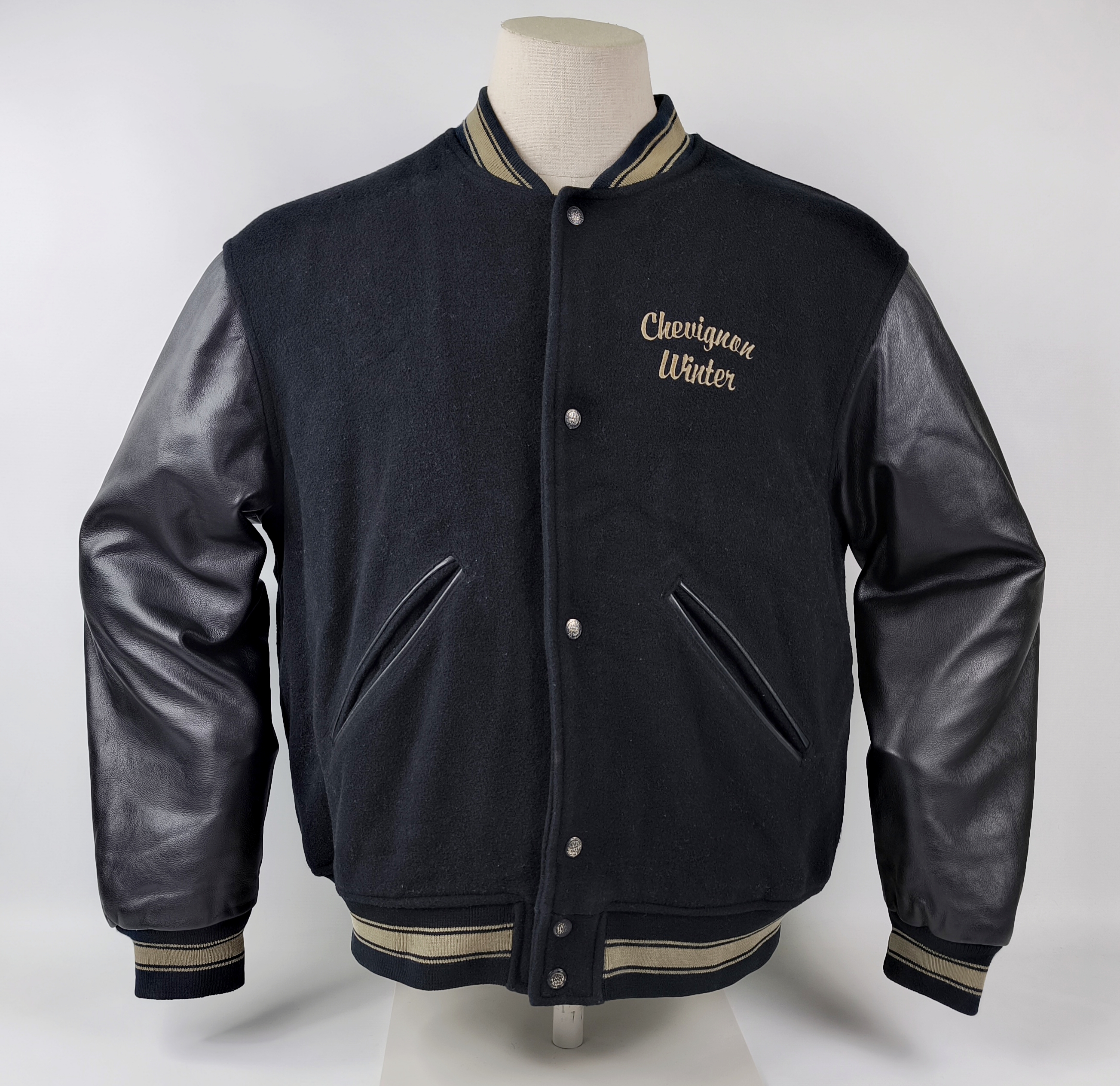 Chevignon Jacke Winter Leder Wolle Mix schwarz Gr. XL (L) 80s 90s vintage
