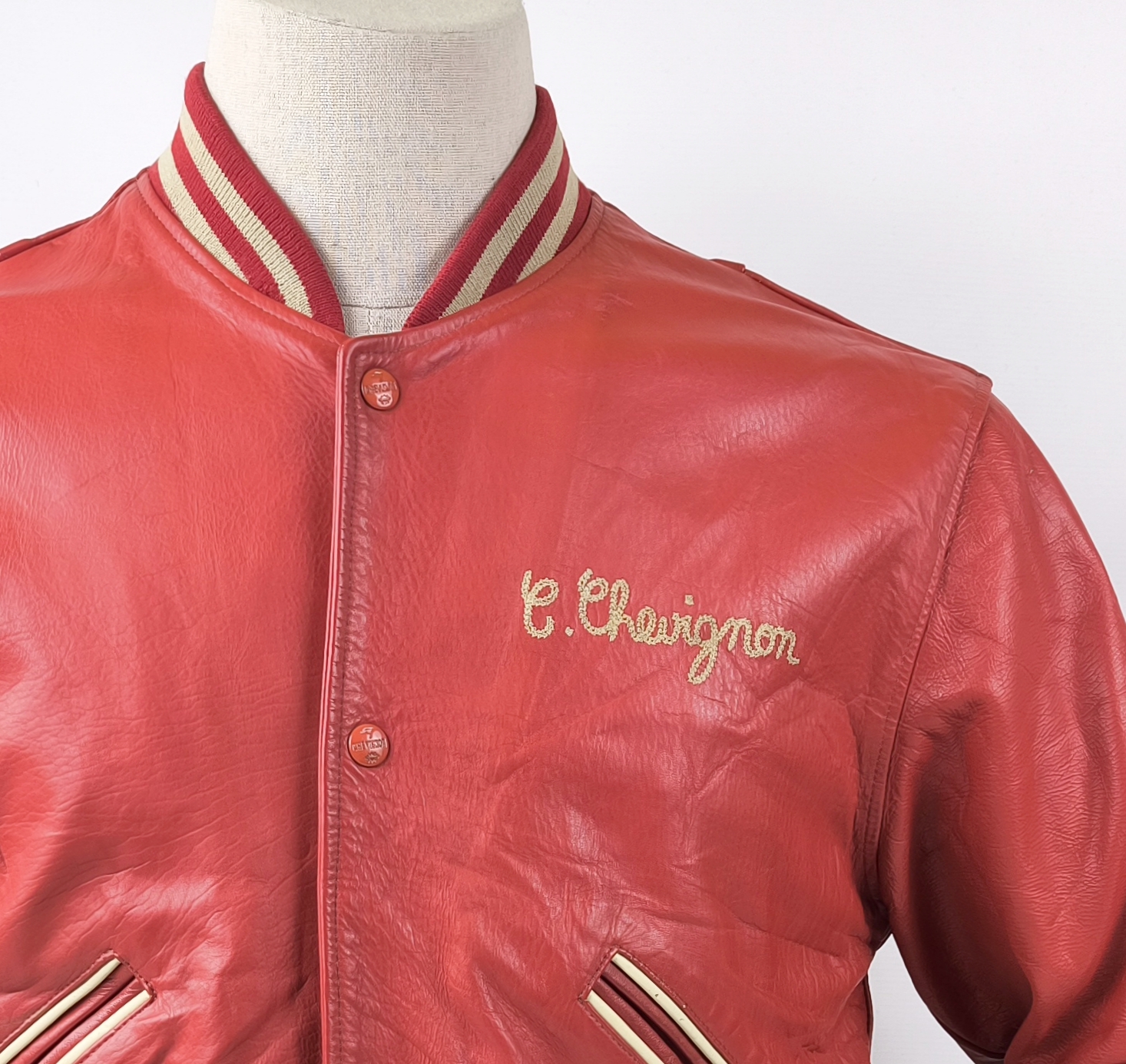 Chevignon Lederjacke rot Gr. L (M) vintage 90s großes Rückenlogo