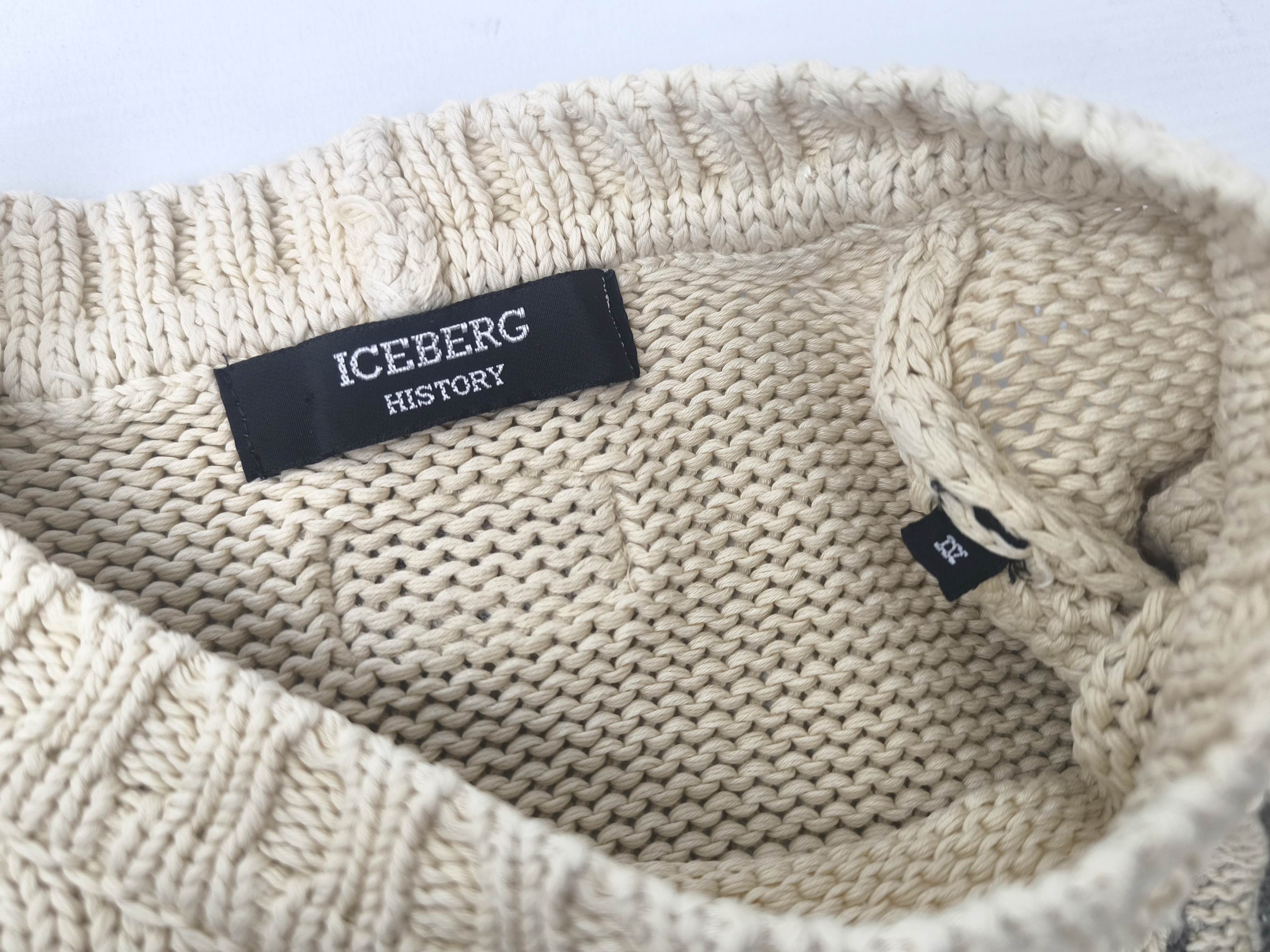 Iceberg Strick Pullover Asterix Gr. IV (L) Italy vintage 90s history naturfarben