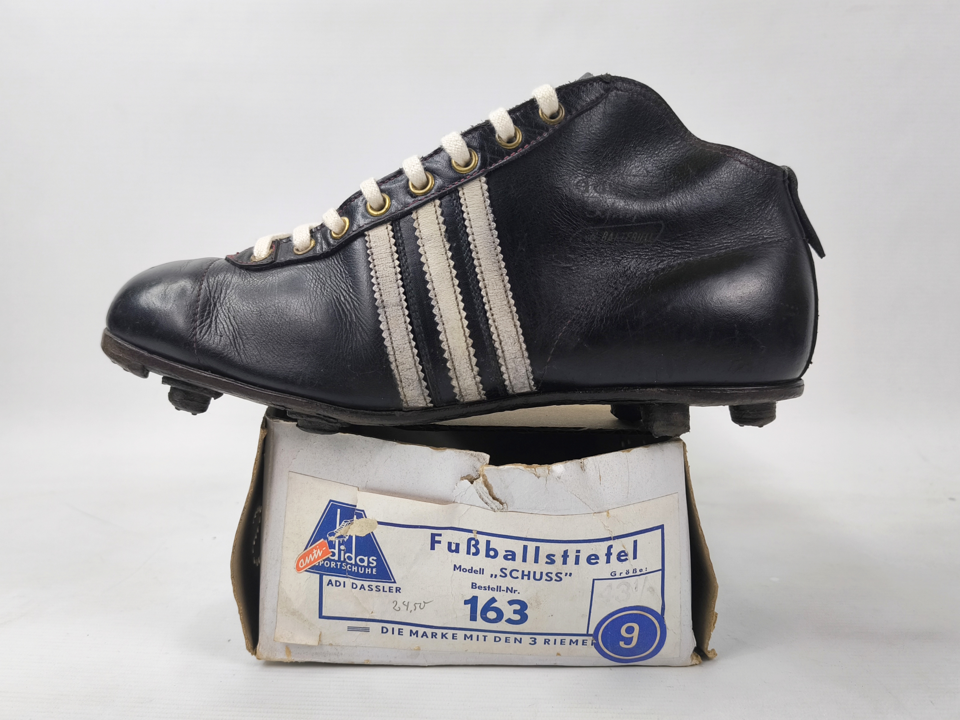 adidas Fussball Schuhe Schuss 1950s EUR 43 1/3 UK 9 Western Germany vintage +box