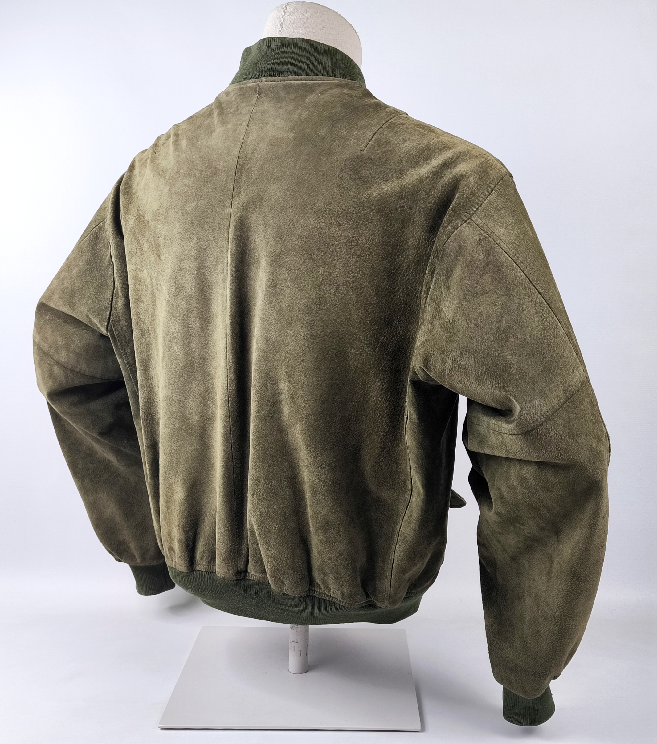 Chevignon Lederjacke grün Gr. XL (L) Wildleder Jacke vintage 90s Logo vorn