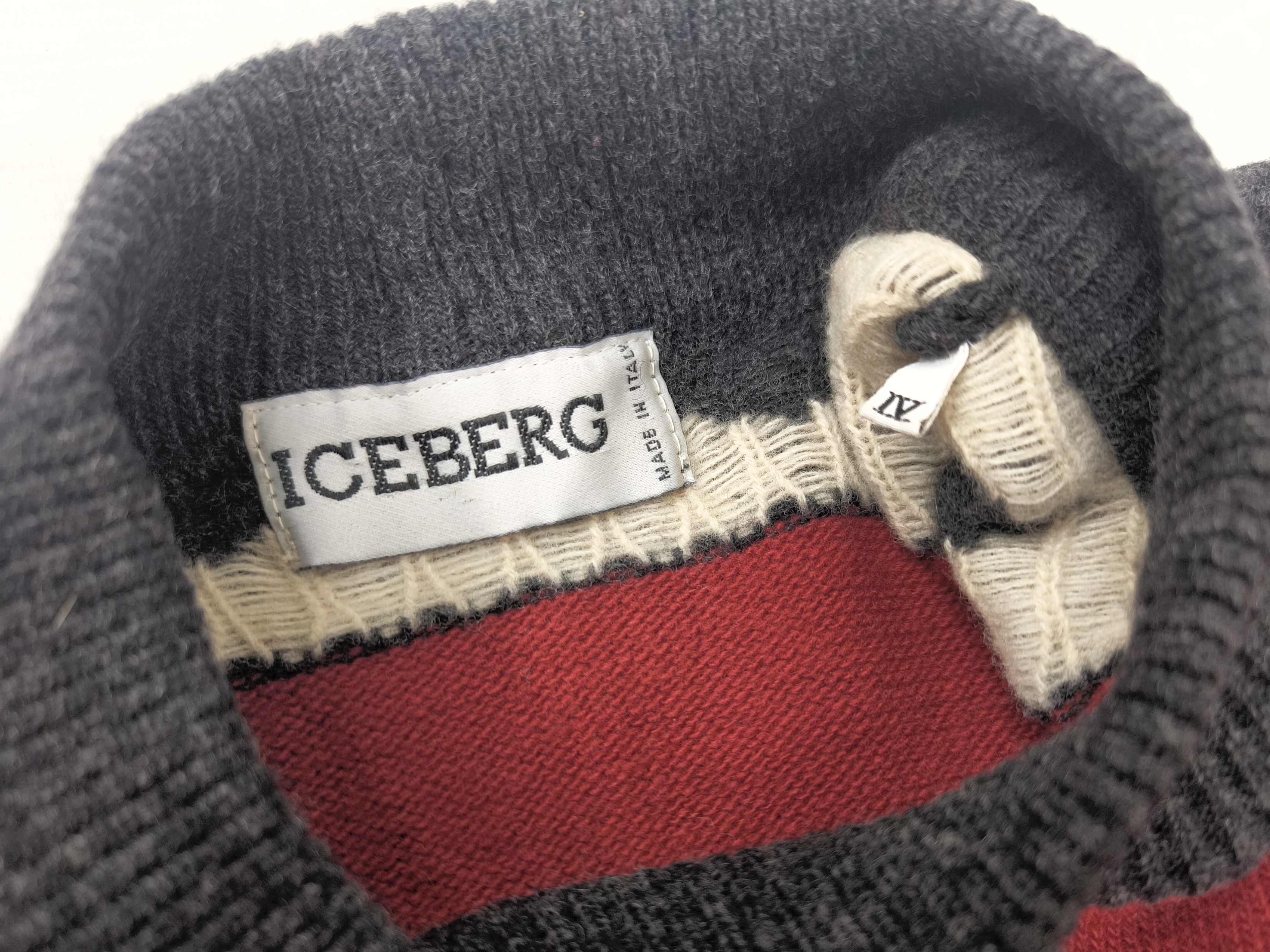 Iceberg Strick Pullover Joker Ice of Hearts Gr IV(L) Italy vintage 90s weinrot
