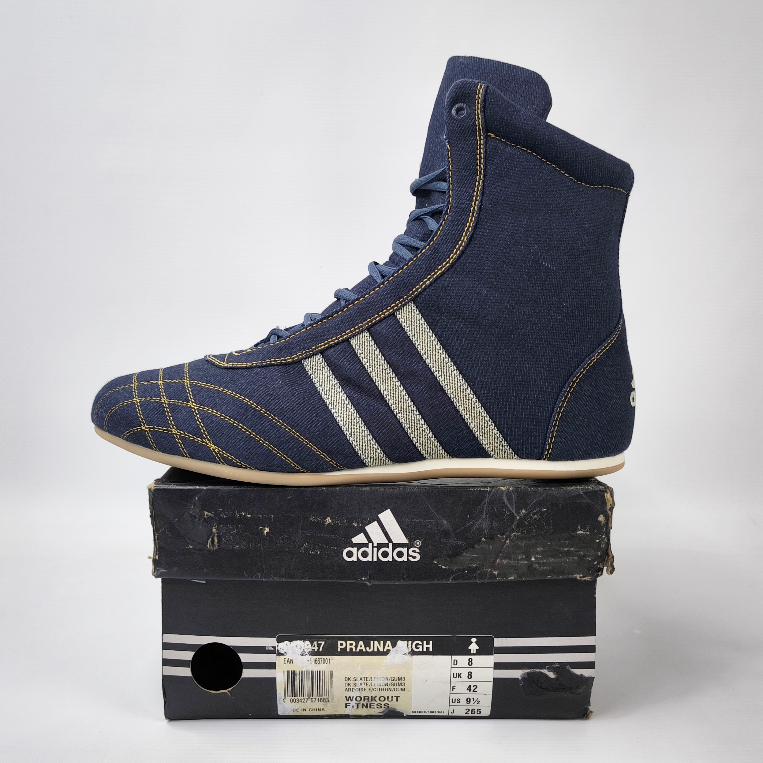 adidas Prajna High Jeans Schuhe EUR 42 - UK 8 aus 2003 Jeansstoff Denim 010947
