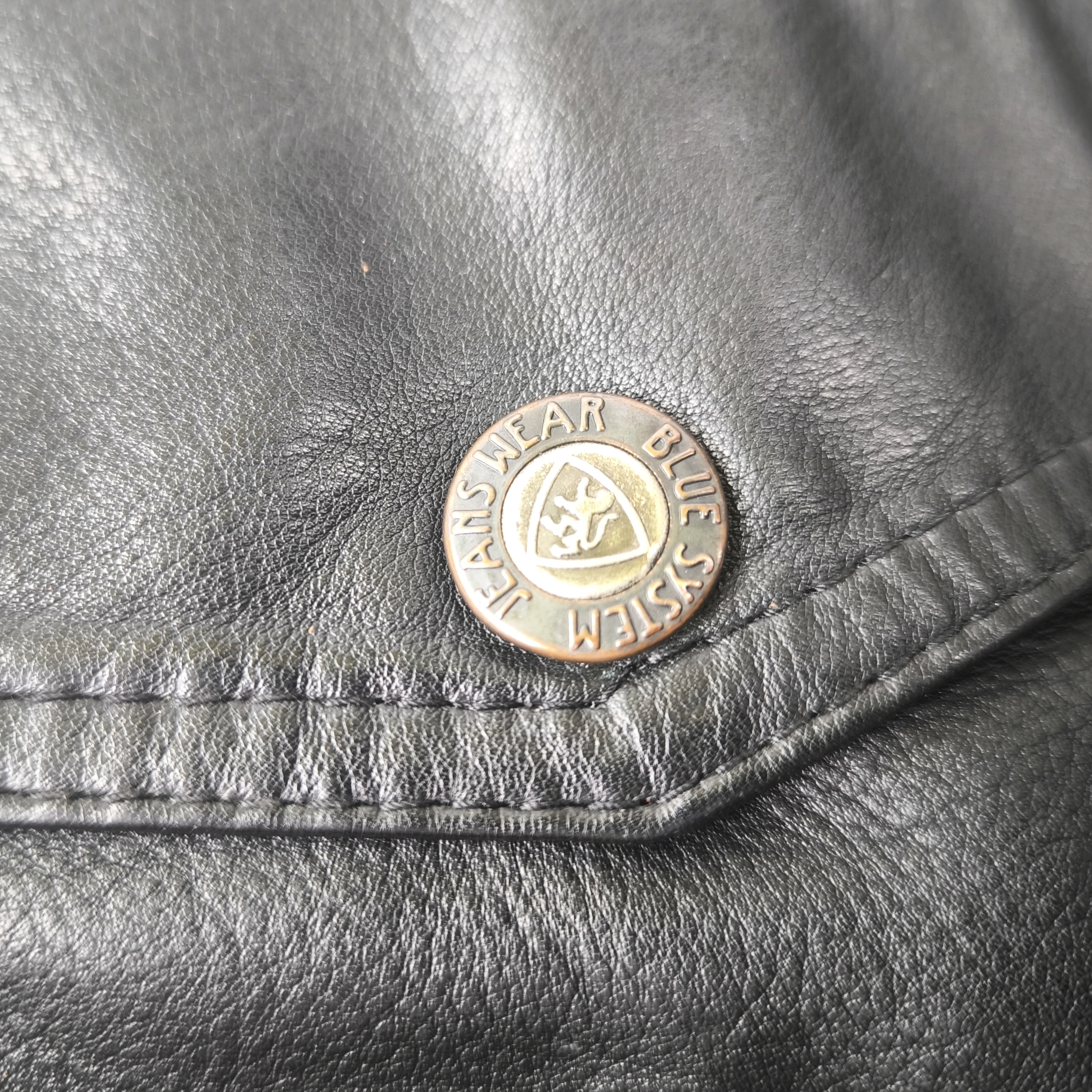 Blue System Lederjacke schwarz Gr. L (XL) vintage 90s kleines Logo vorn Jet Set