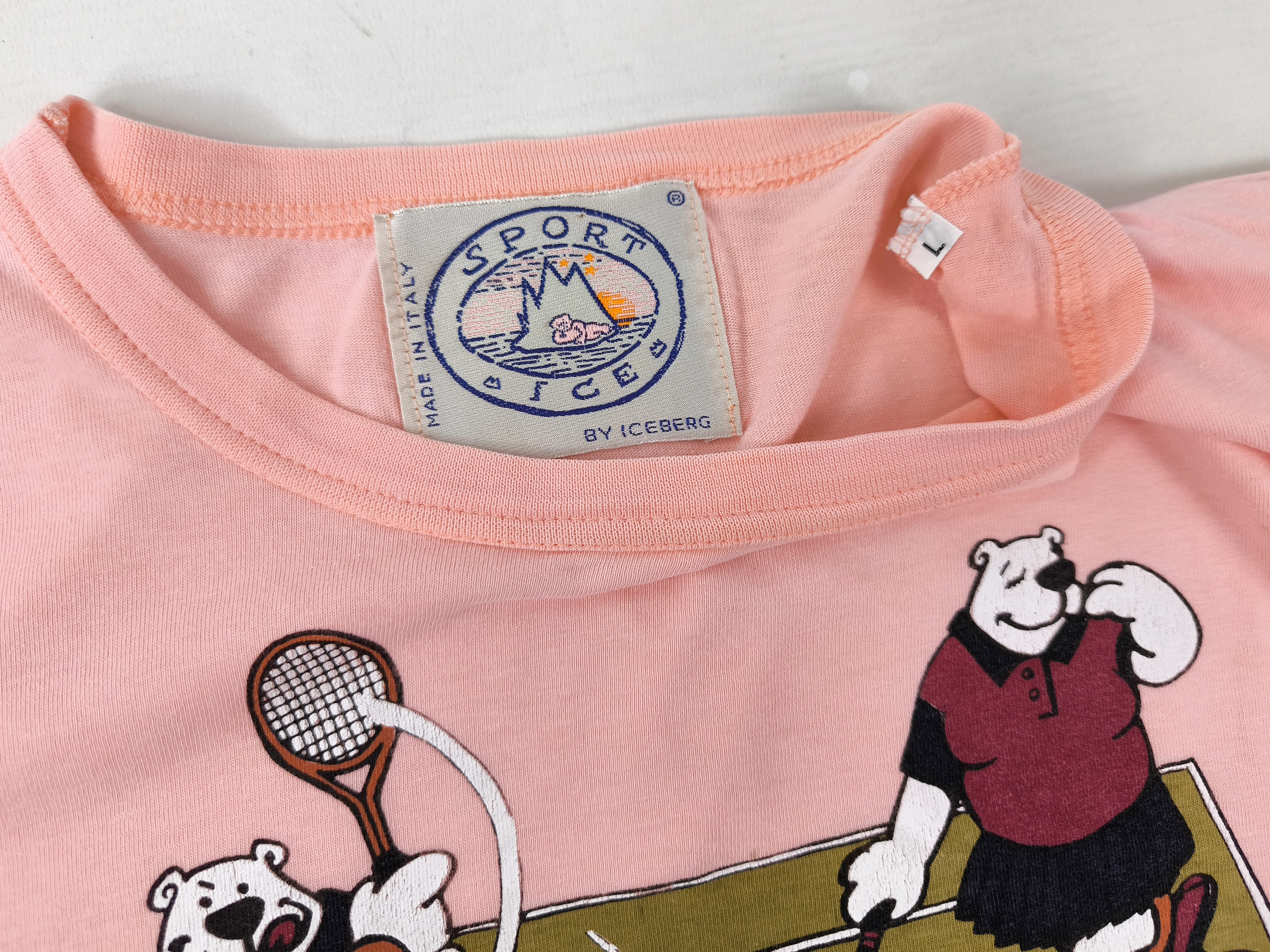 Iceberg T-Shirt Sport Ice mit Logo Print Tennis Gr. L Italy vintage 90s rosa
