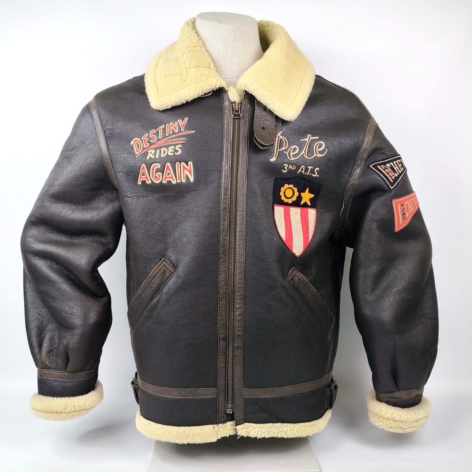 Chevignon Lederjacke Lammfell braun Gr. XL Pete 3rd A.T.S. Flying Wear 90s