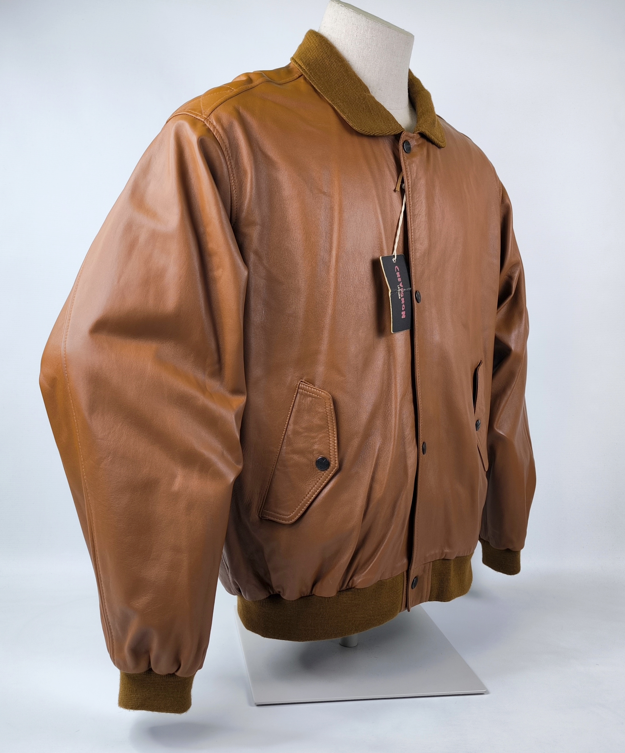 Chevignon Lederjacke Lamm Porte Avion cognacfarben Gr. XXL vintage NEU + Etikett