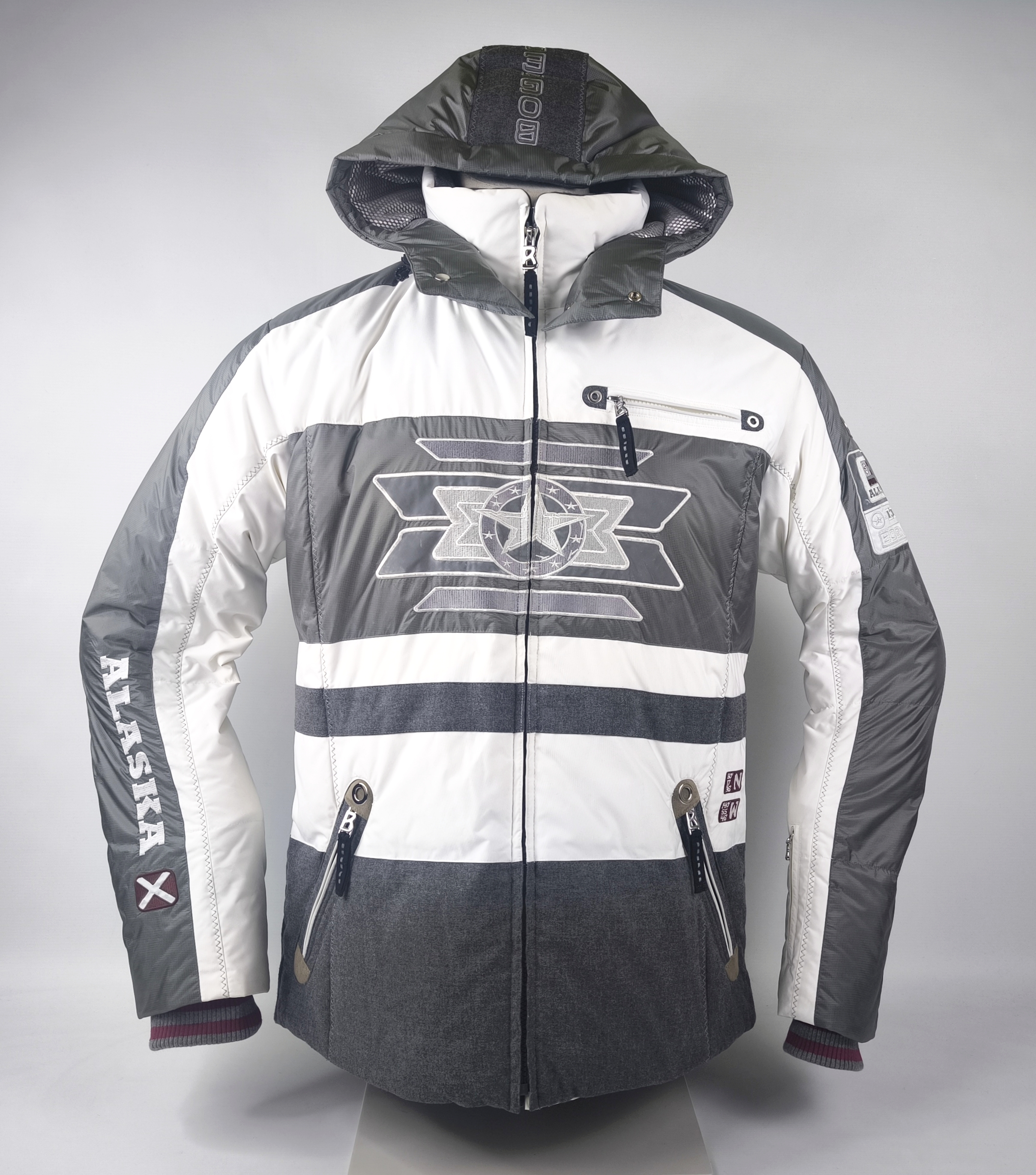 Bogner Skijacke Daunenjacke Herren Gr. 50 (ML) weiß grau Kapuze Schneefang Jacke
