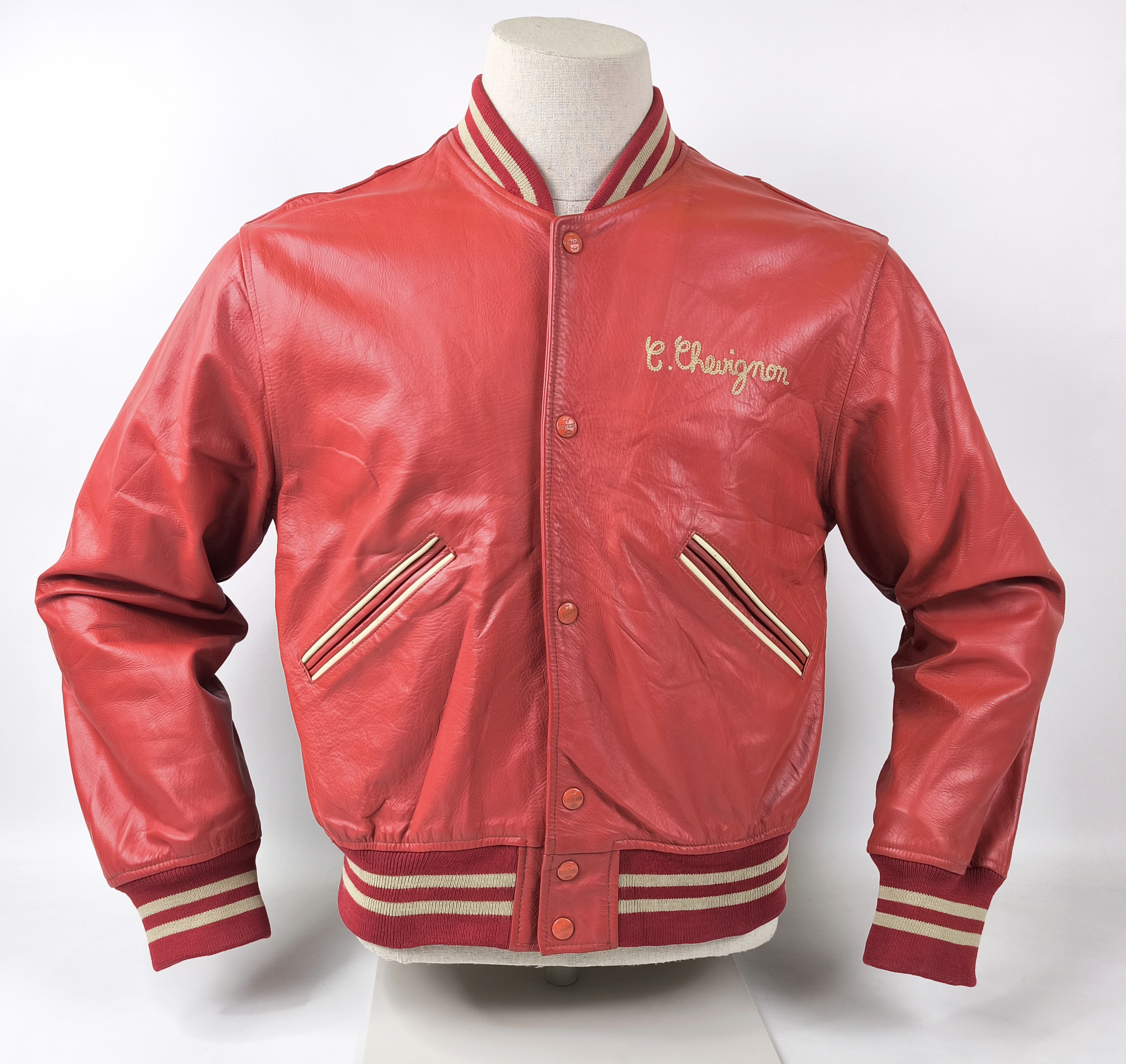 Chevignon Lederjacke rot Gr. L (M) vintage 90s großes Rückenlogo