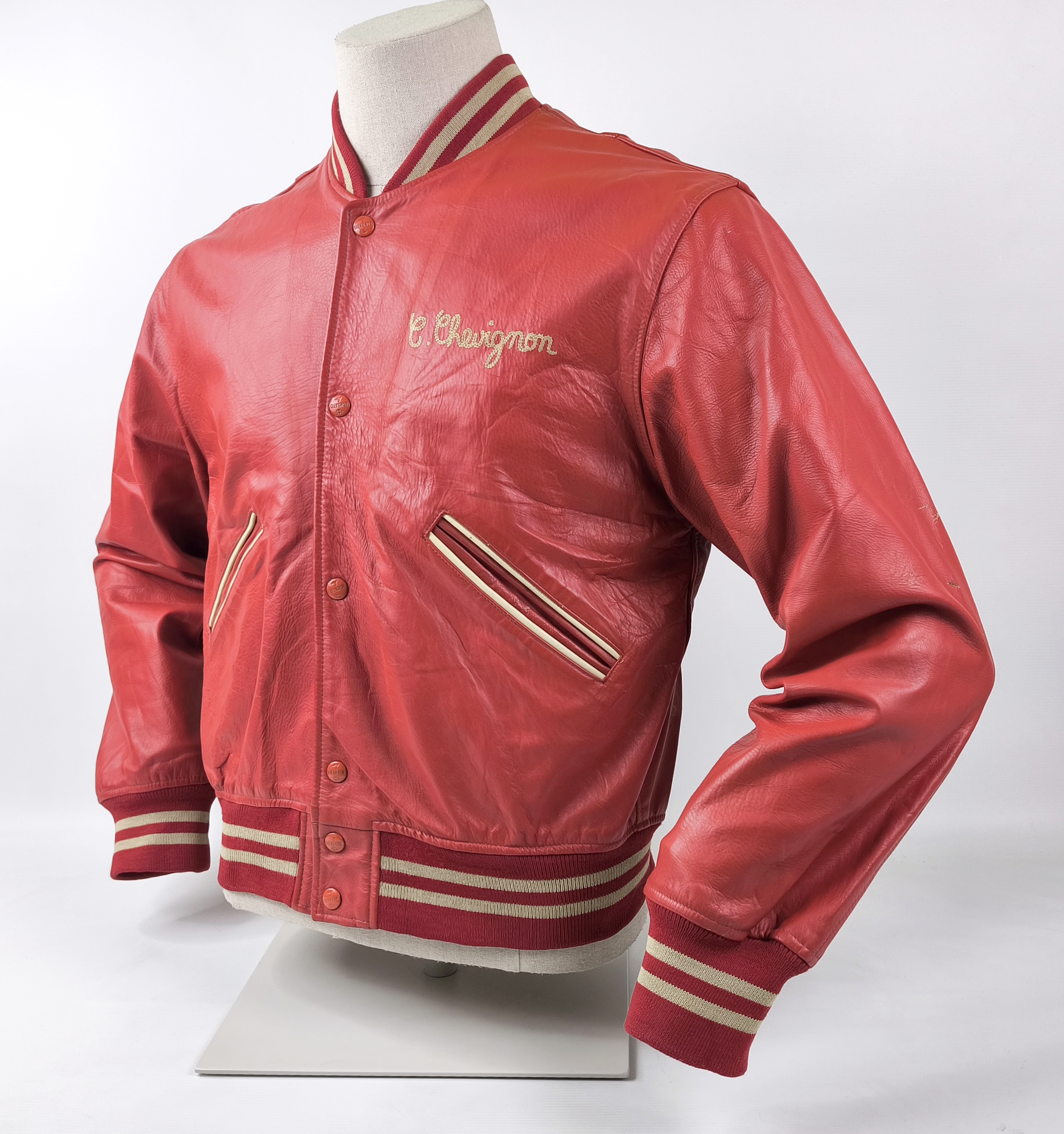 Chevignon Lederjacke rot Gr. L (M) vintage 90s großes Rückenlogo