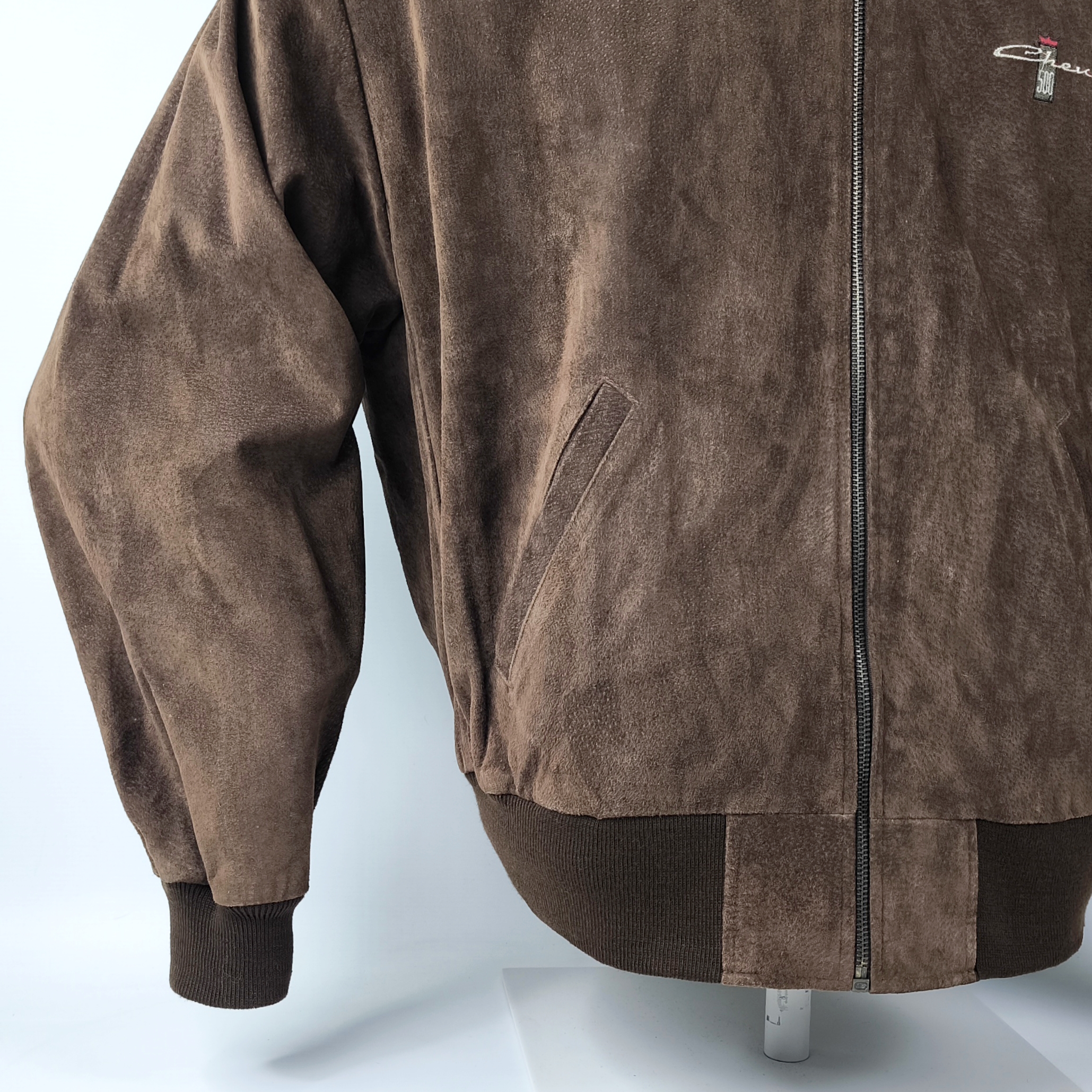 Chevignon Lederjacke 500 braun Gr. XL (L) Wildleder Jacke vintage 90s Logo vorn
