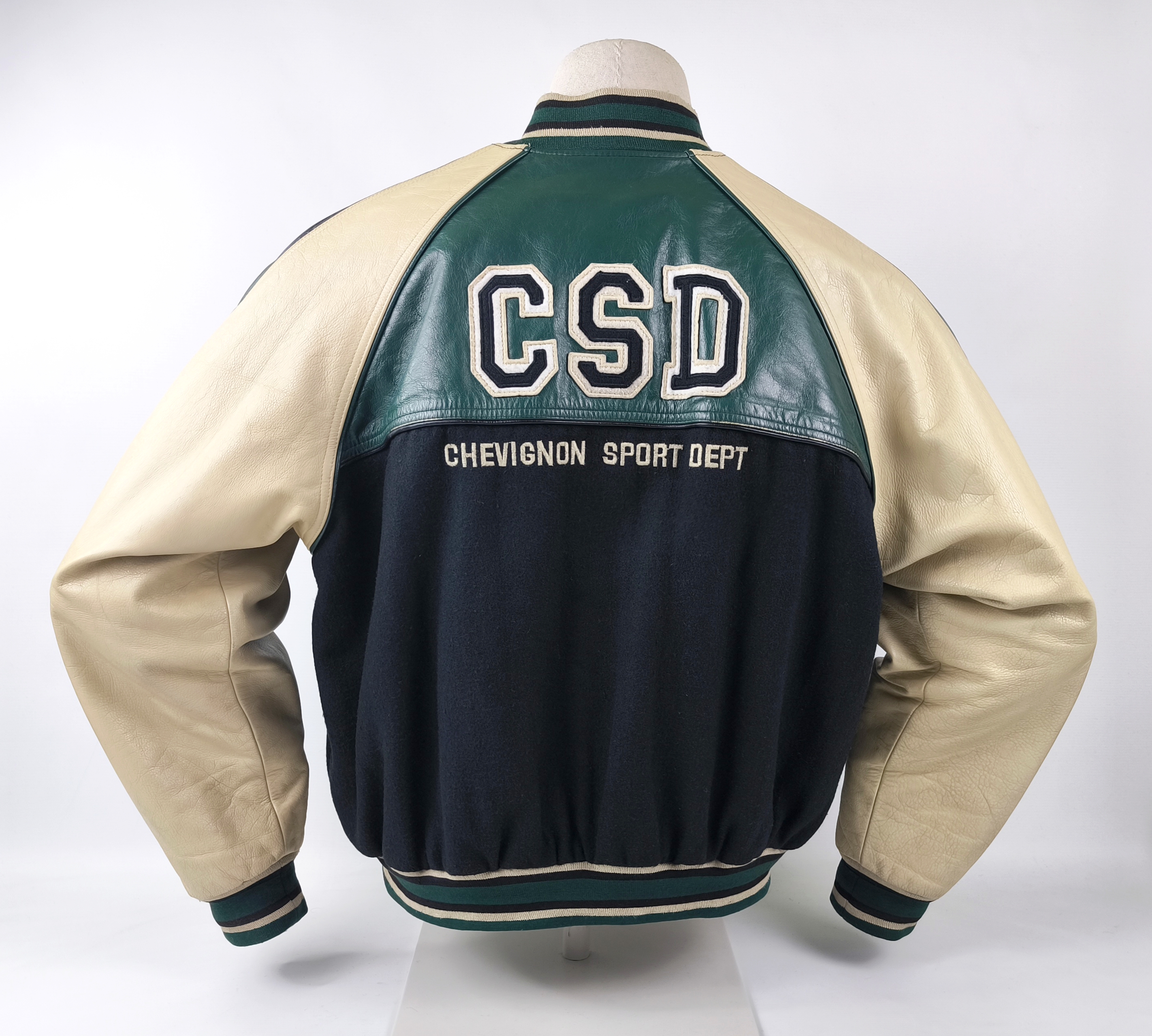 Chevignon Jacke College CSD Sport Dept Gr. XL (L) schwarz creme Wolle Leder Mix