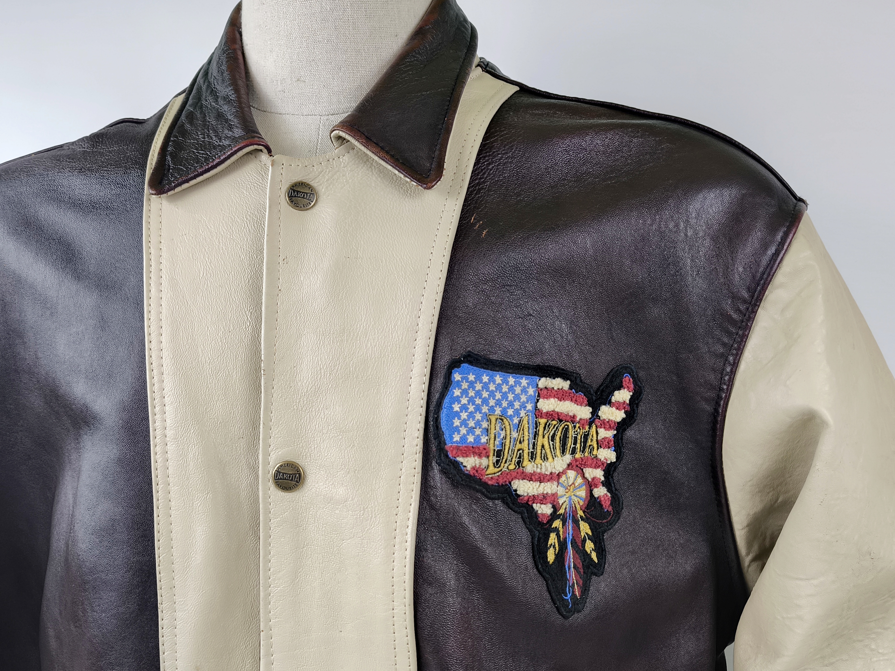 Dakota Lederjacke American Spirit Gr. XL Indianer dunkelbraun creme vintage 90s