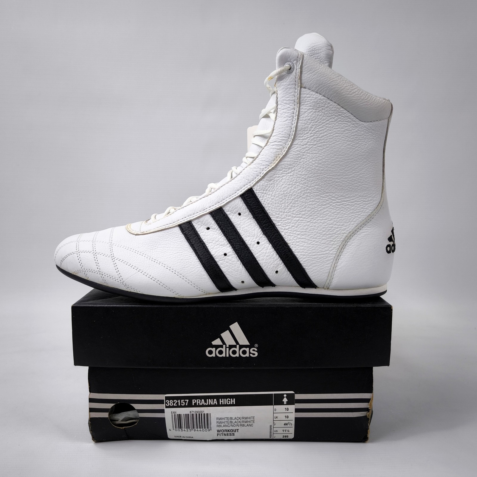 adidas Prajna High Schuhe EUR 44 2/3 - UK 10 aus 2003 Leder weiß 382157