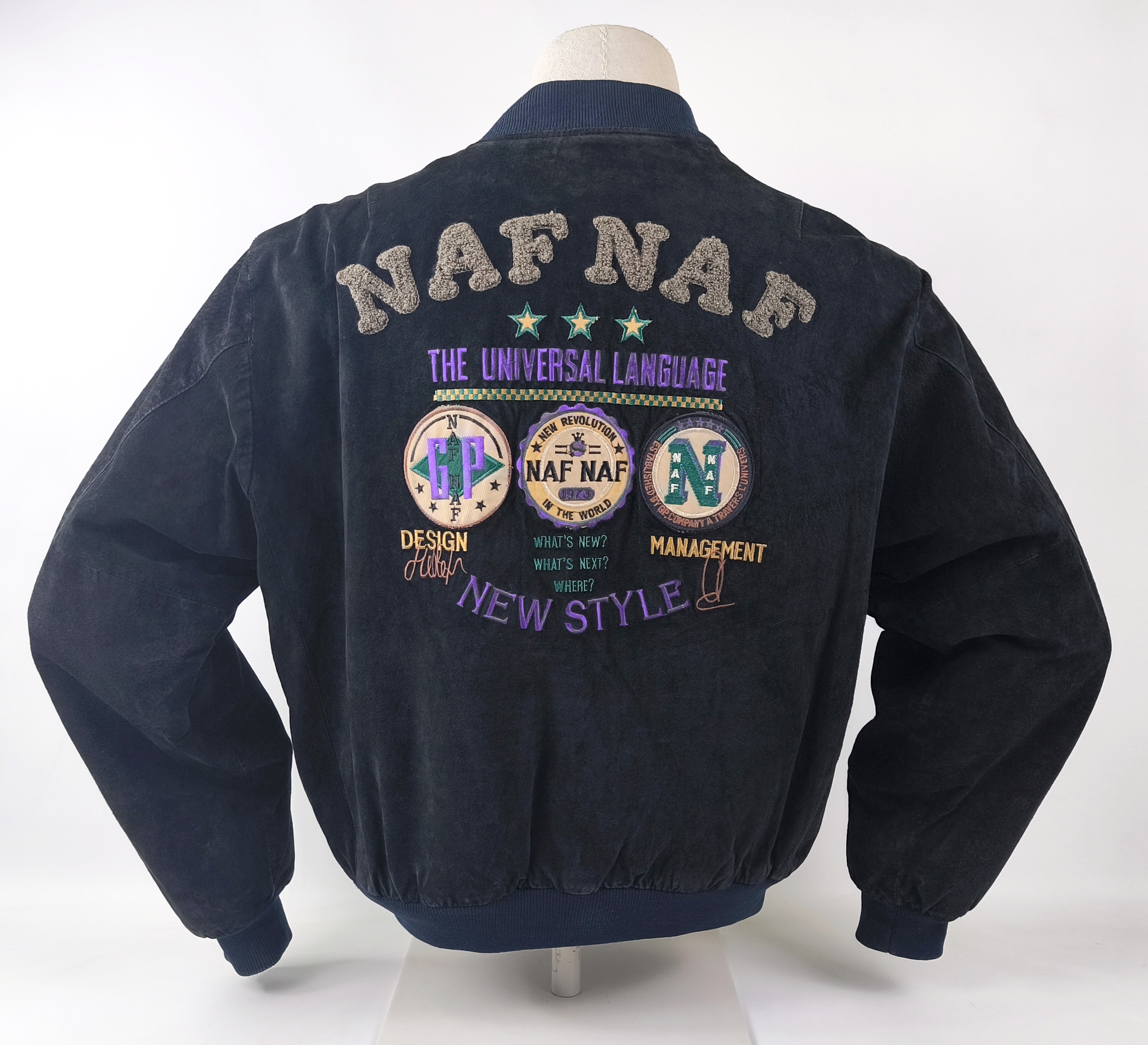 Naf Naf Lederjacke schwarz Gr. T2 (L) New Style Wildleder vintage 80`s / 90`s