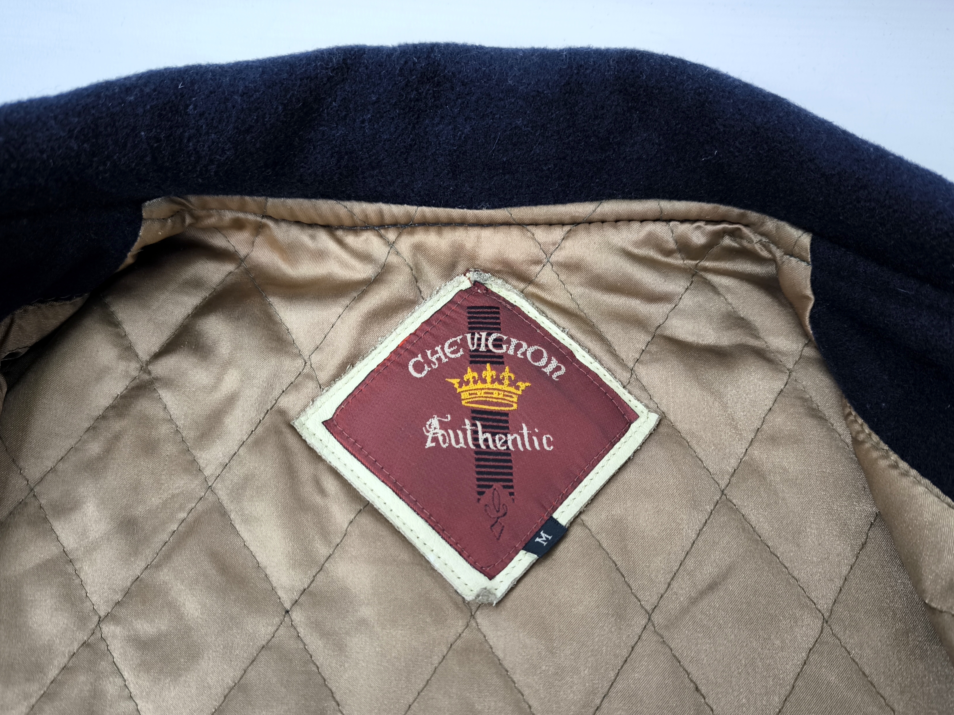 Chevignon Jacke College Bay Winds dunkelblau creme Gr. M Wolle Leder Mix 80s