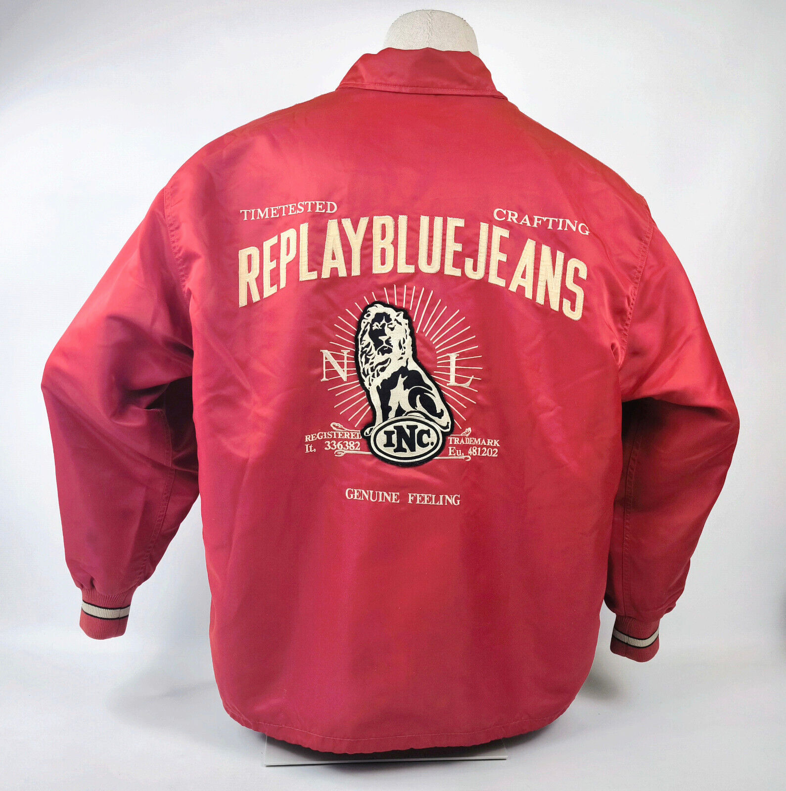Replay Blue Jeans Jacke Löwe rot Gr. XL (XXL) 90er vintage