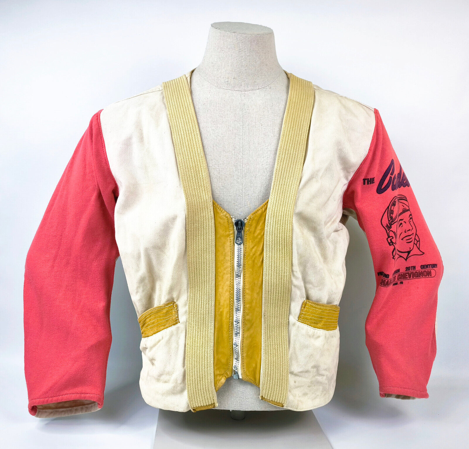 Chevignon Jacke THE CADET Gr. M (L) naturfarben rot / Leder Stoff Mix vintage