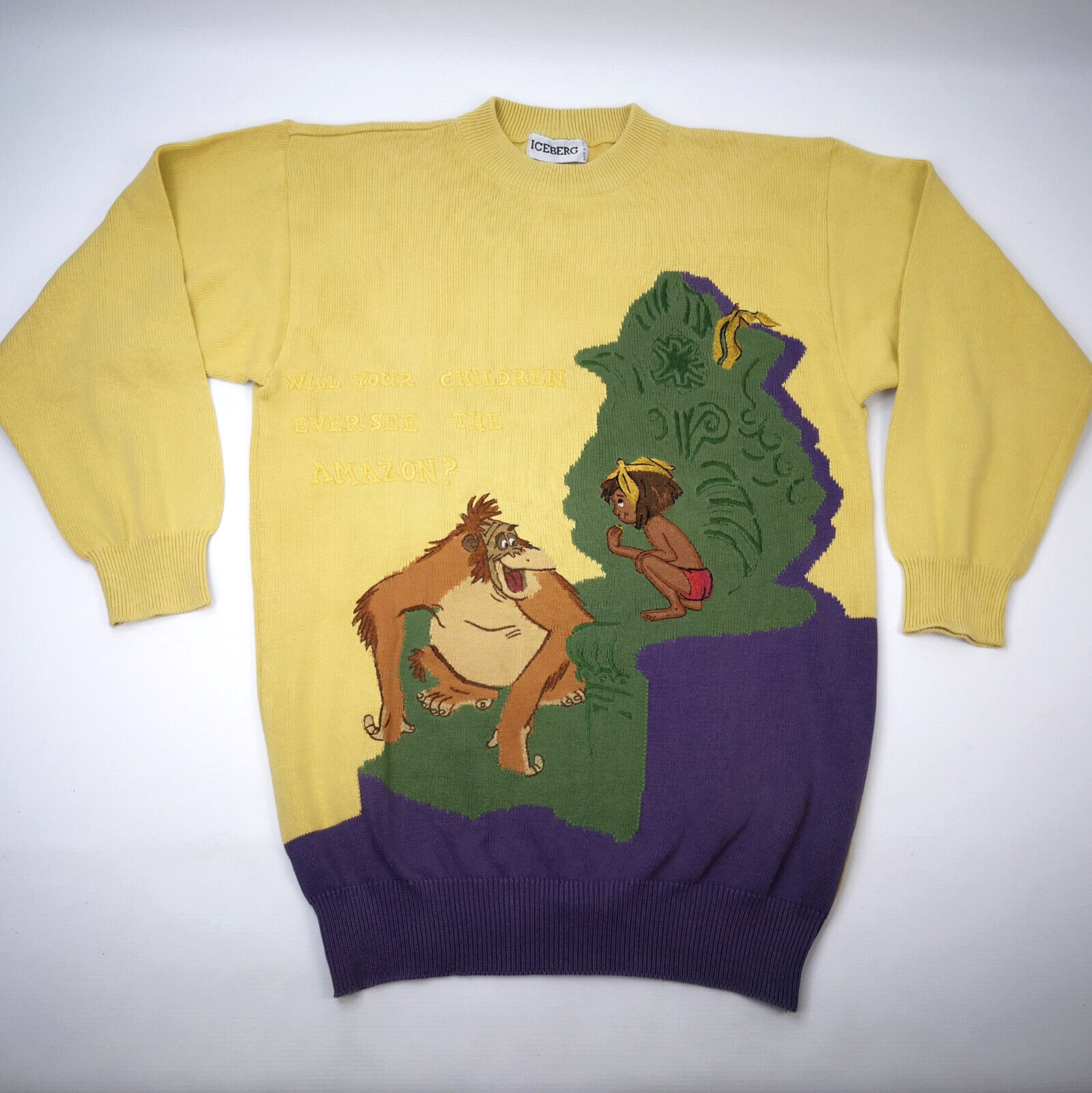 Iceberg Strick Pullover Dschungelbuch gelb Gr. VI (L) vintage
