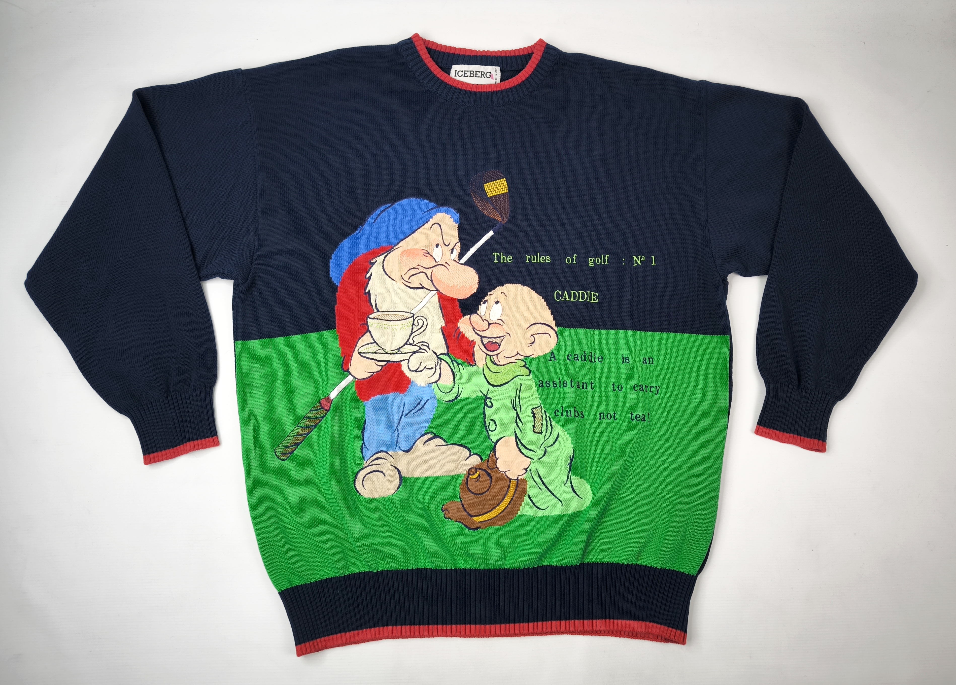 Iceberg Strick Pullover Zwerge dunkelblau Gr. VI (XL) Italy vintage 90s