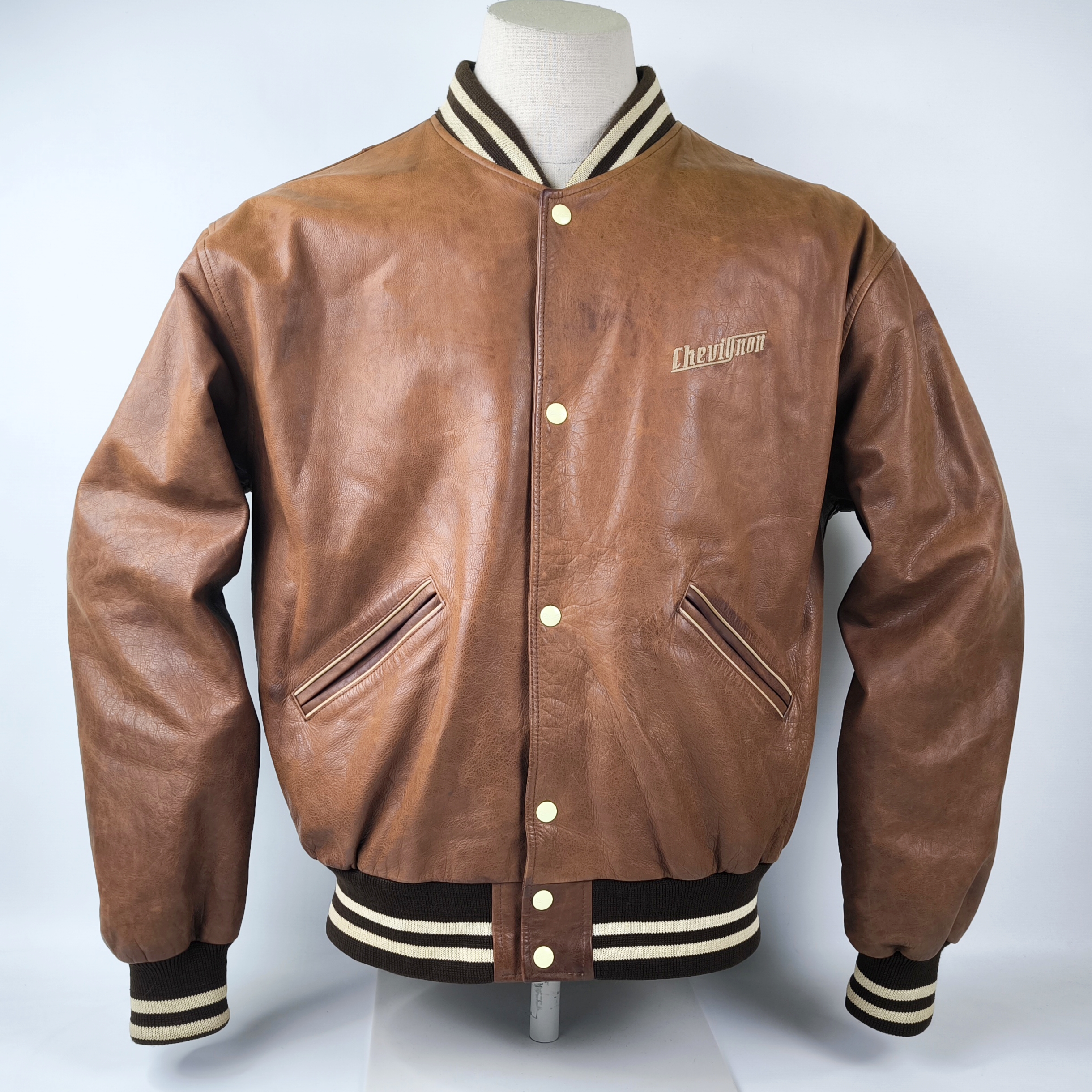 Chevignon Lederjacke braun Gr. XXL (XL) vintage 90s großes Rückenlogo