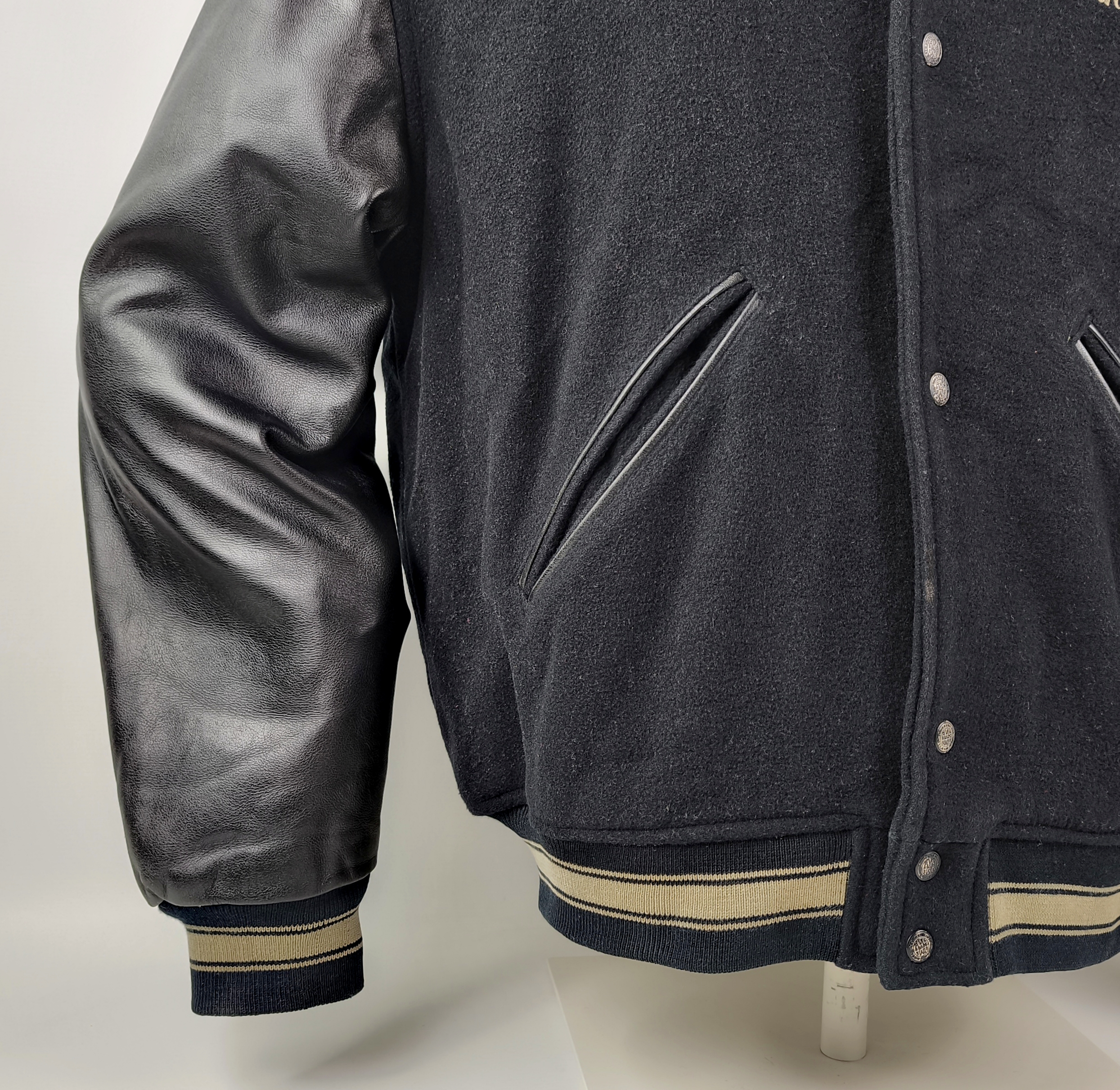 Chevignon Jacke Winter Leder Wolle Mix schwarz Gr. XL (L) 80s 90s vintage