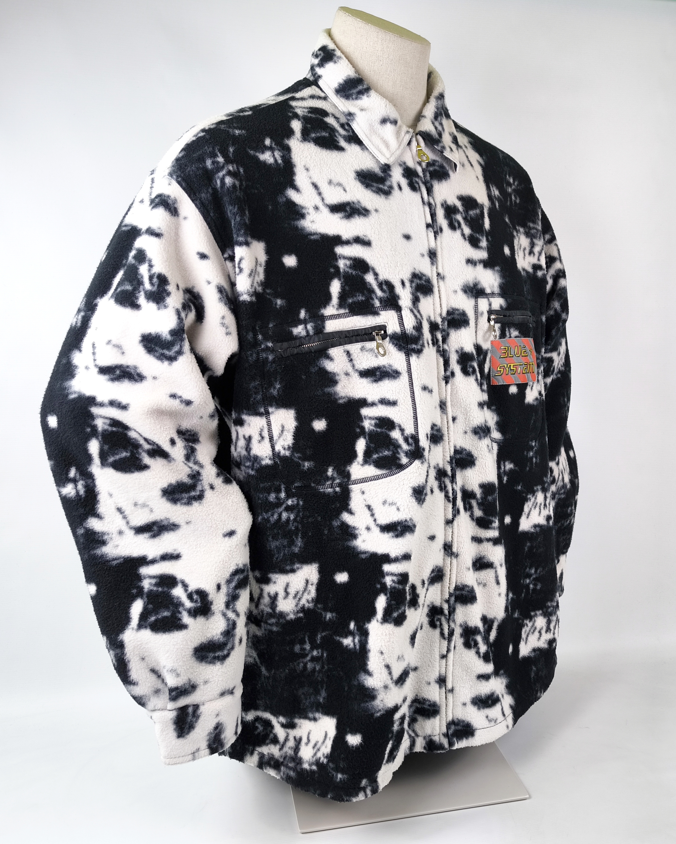Blue System Fleece Jacke Gr. XXL vintage 90s schwarz weiß Logo vorn