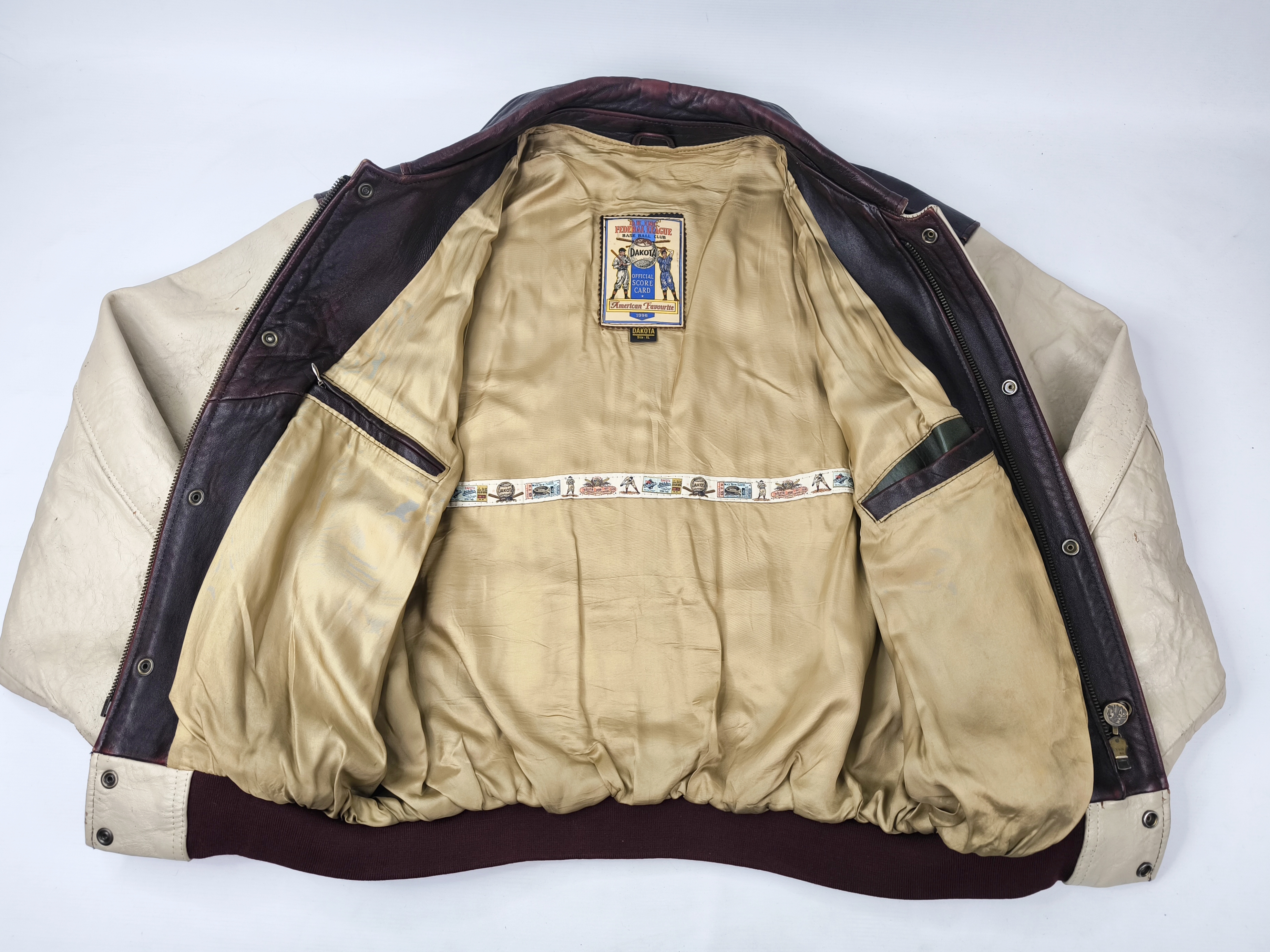 Dakota Lederjacke American Spirit Gr. XL Indianer dunkelbraun creme vintage 90s