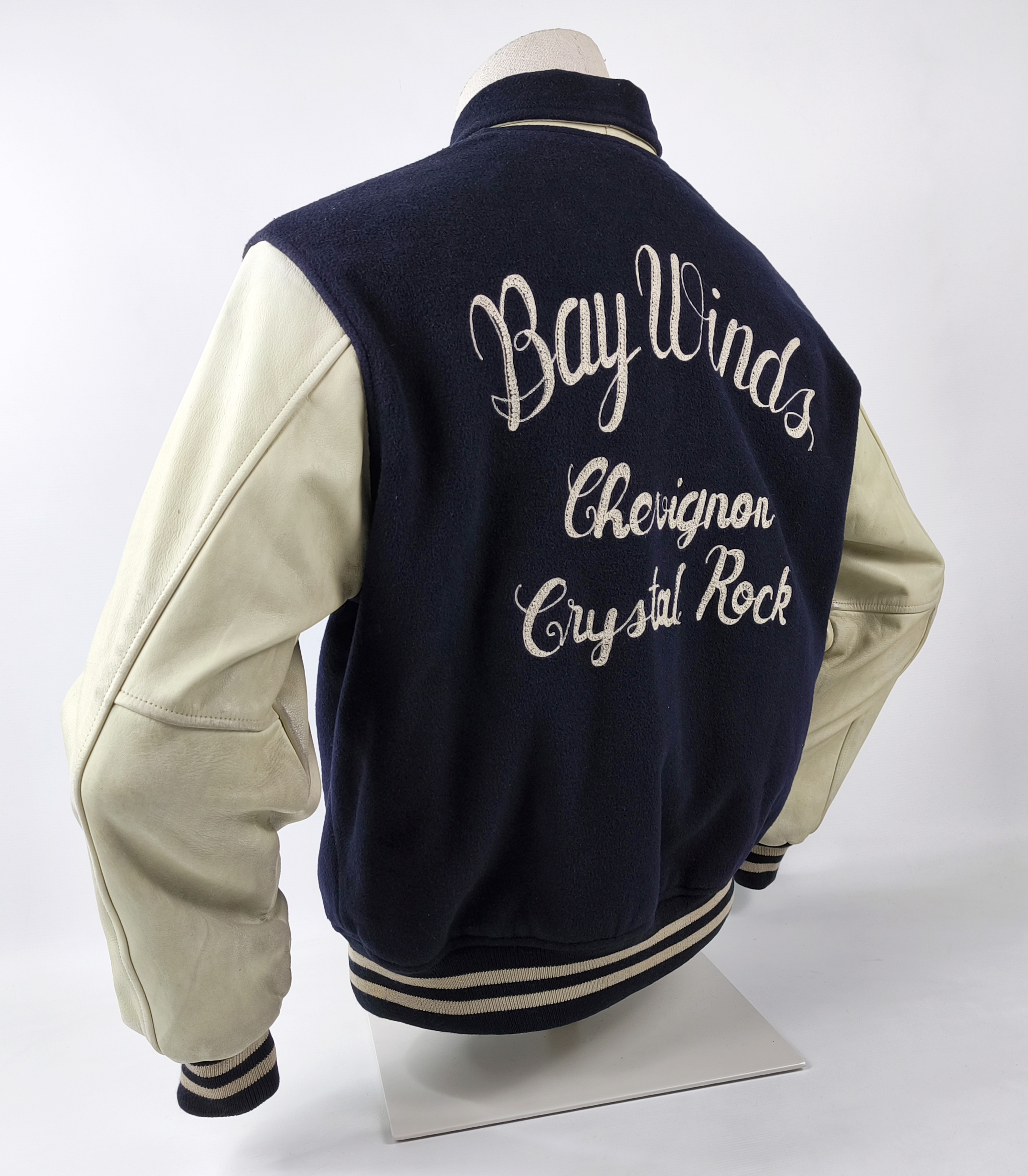 Chevignon Jacke College Bay Winds dunkelblau creme Gr. M Wolle Leder Mix 80s