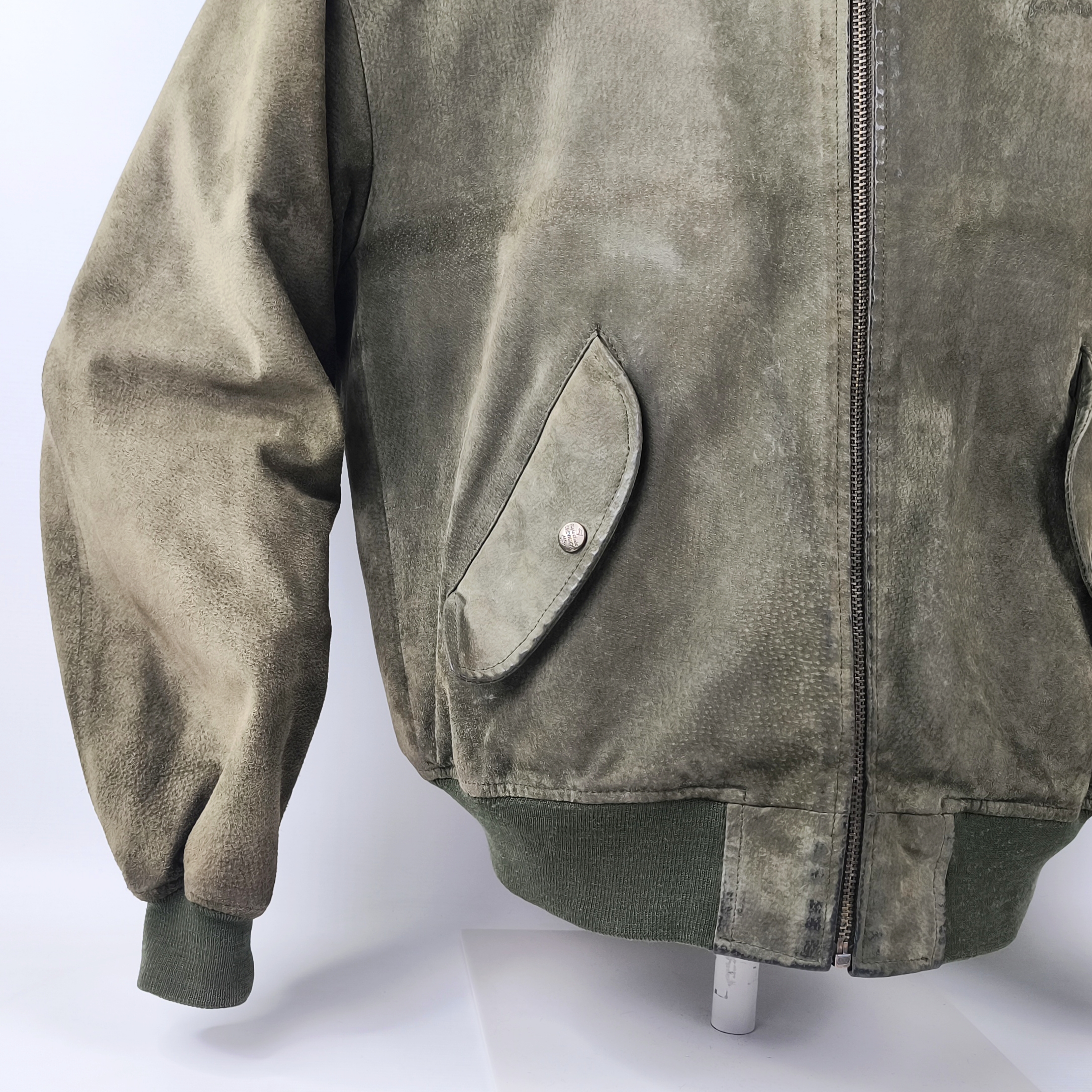 Chevignon Lederjacke grün Gr. XL (L) Wildleder Jacke vintage 90s Logo vorn