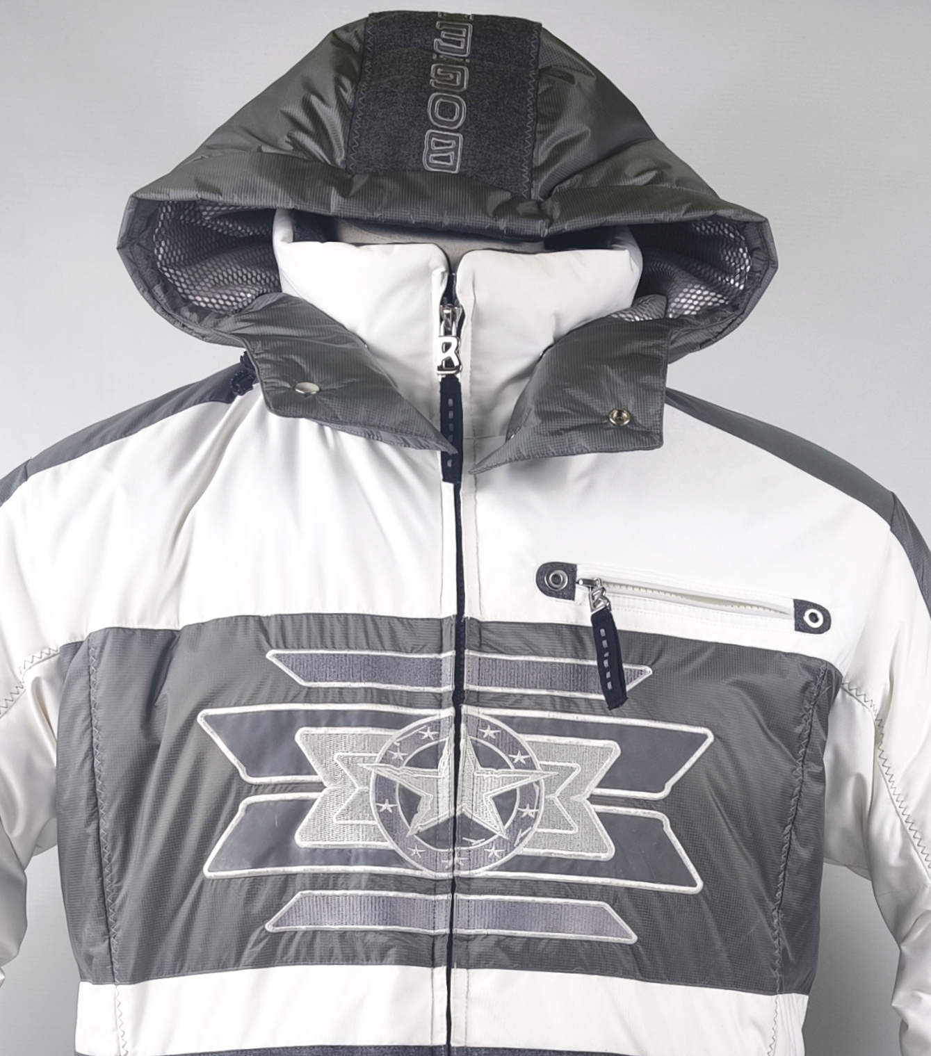 Bogner Skijacke Daunenjacke Herren Gr. 50 (ML) weiß grau Kapuze Schneefang Jacke