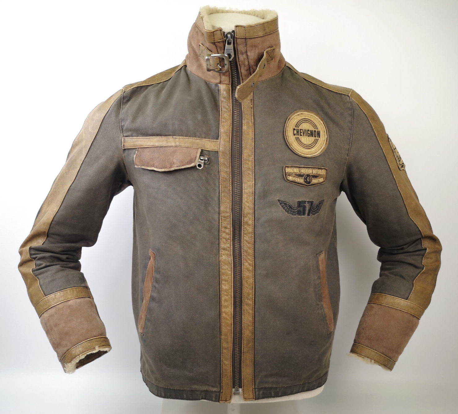 Chevignon Herren Casual Jacke Gr. S/M Leder Baumwoll Mix