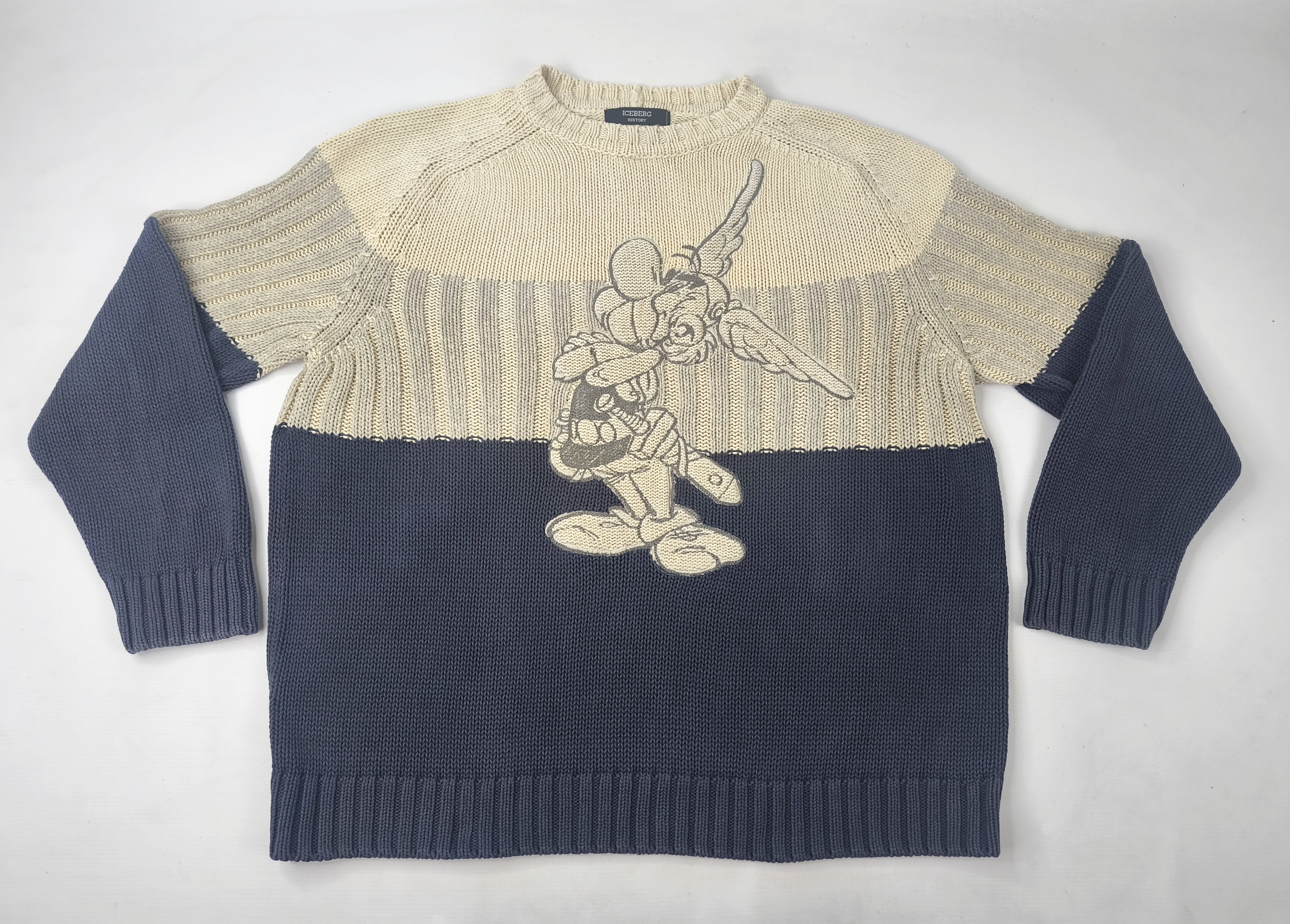 Iceberg Strick Pullover Asterix Gr. IV (L) Italy vintage 90s history naturfarben