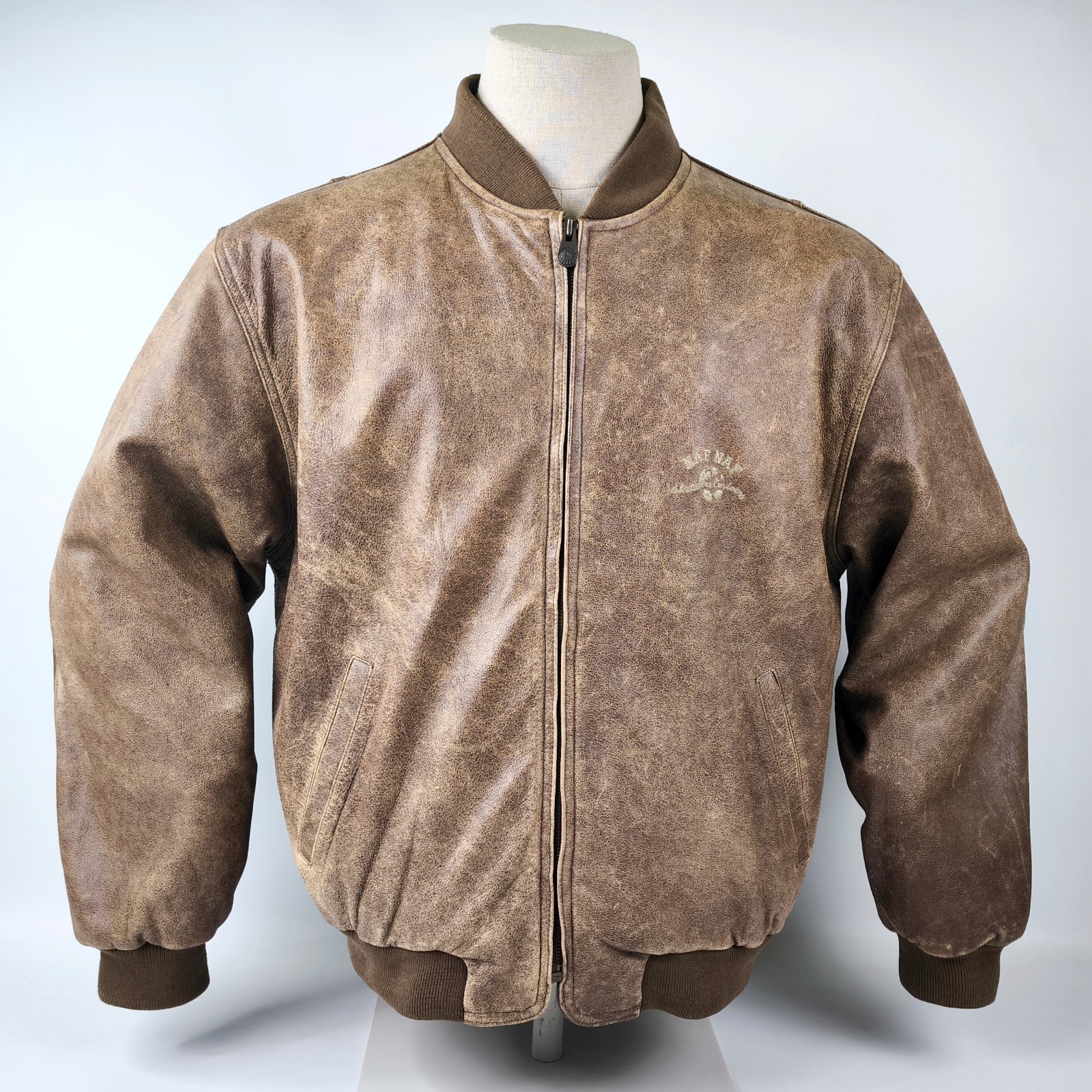 Naf Naf Lederjacke braun antik Herren Gr.  T2 (XL) vintage 80s Logo vorn