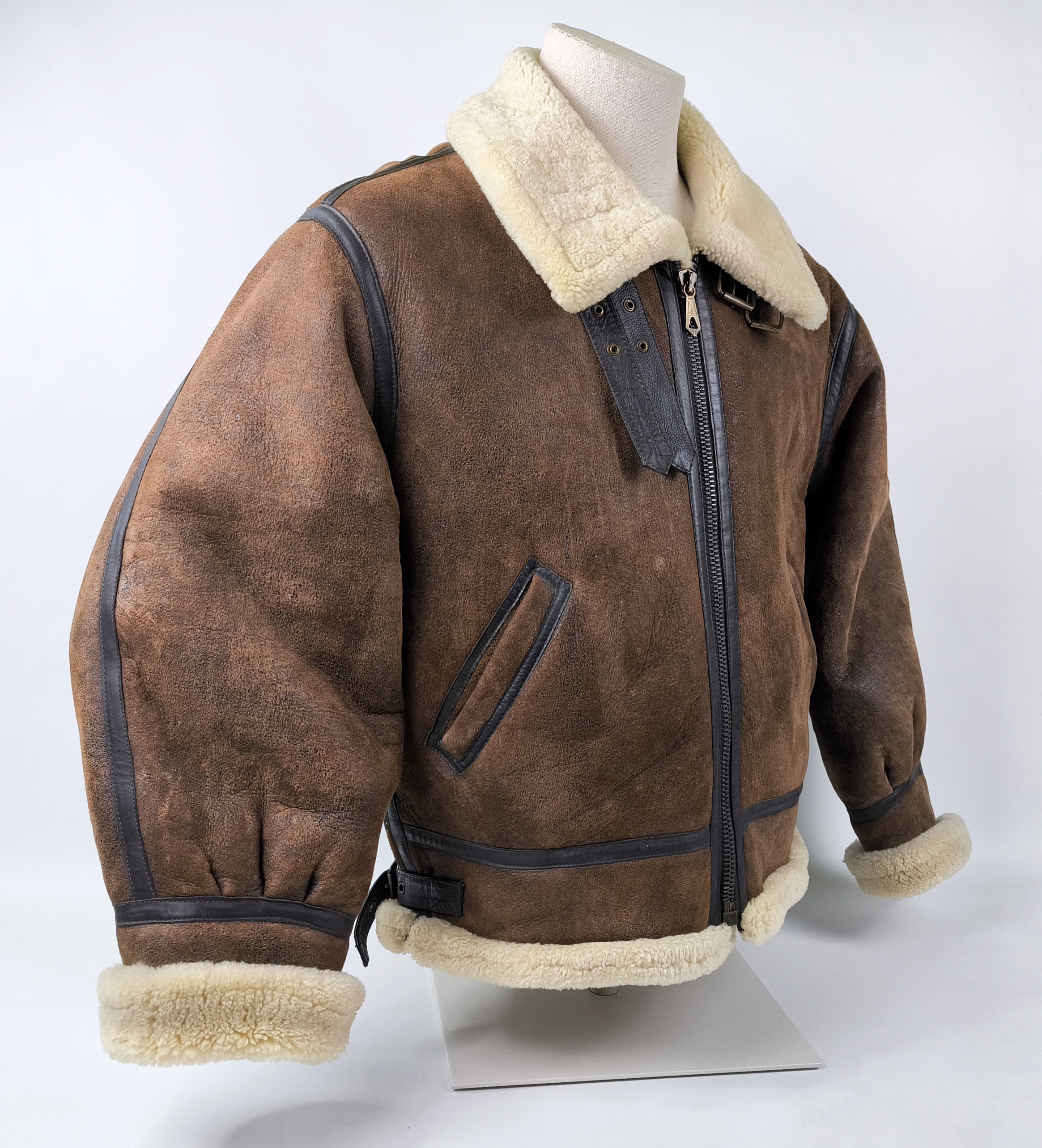 Chevignon Lederjacke Lammfell braun Gr. XL New Navy Flying Wear Lammfelljacke