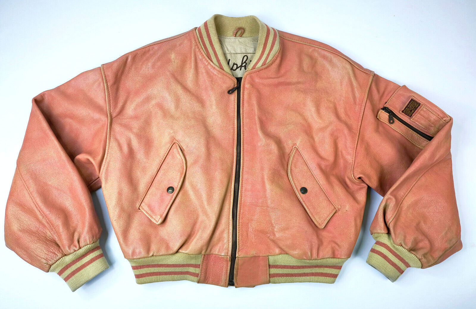 Redskins Lederjacke lachsfarben Gr. S vintage 80s / 90s