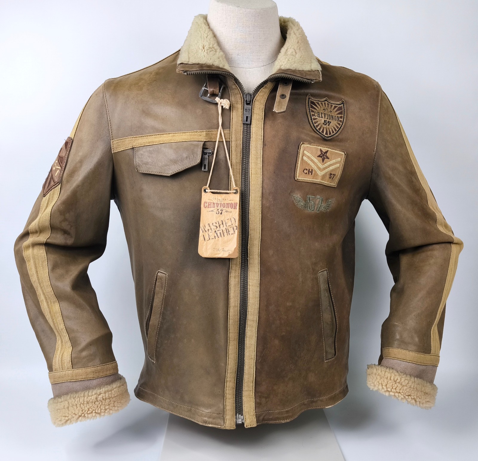 Chevignon Lederjacke 57 braun antik washed Gr. L (M) Broken NEU und Ungetragen