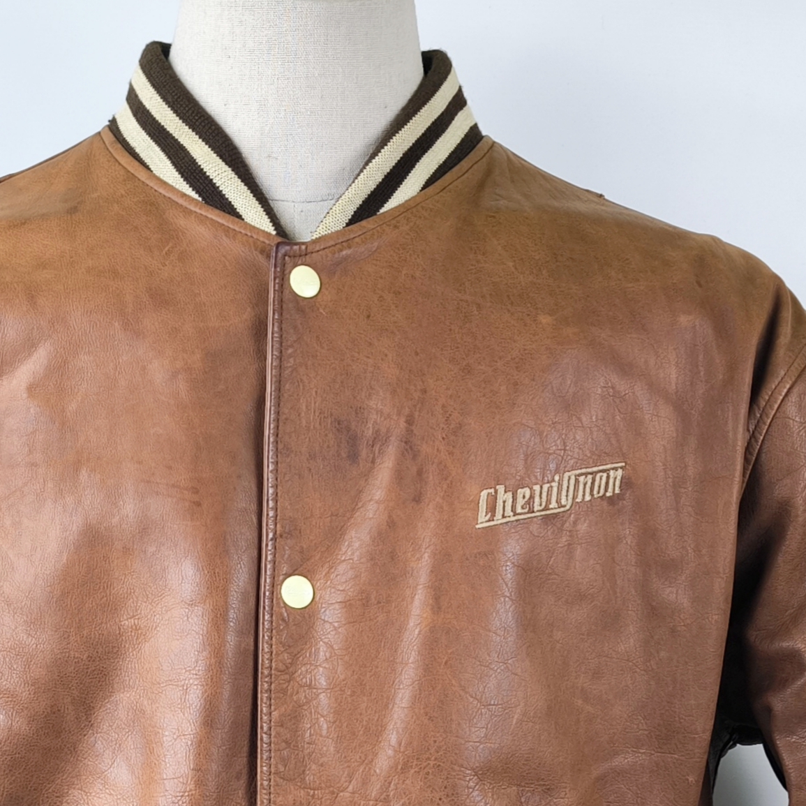 Chevignon Lederjacke braun Gr. XXL (XL) vintage 90s großes Rückenlogo