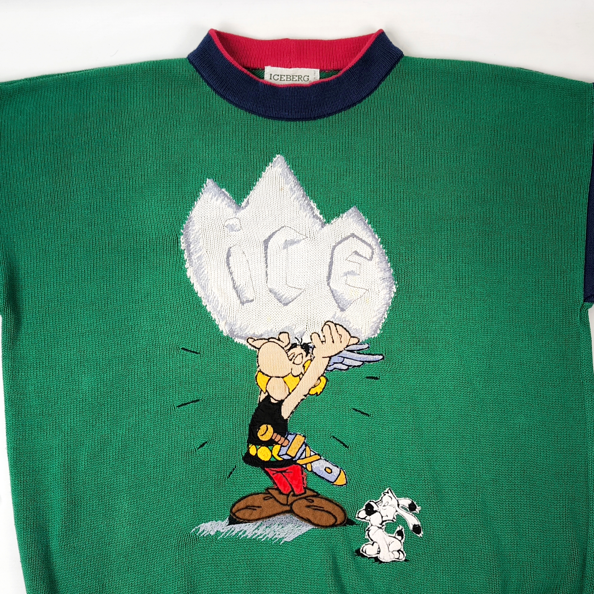 Iceberg Strick Pullover Asterix ICE grün Gr. VI (XL) Italy vintage 1988